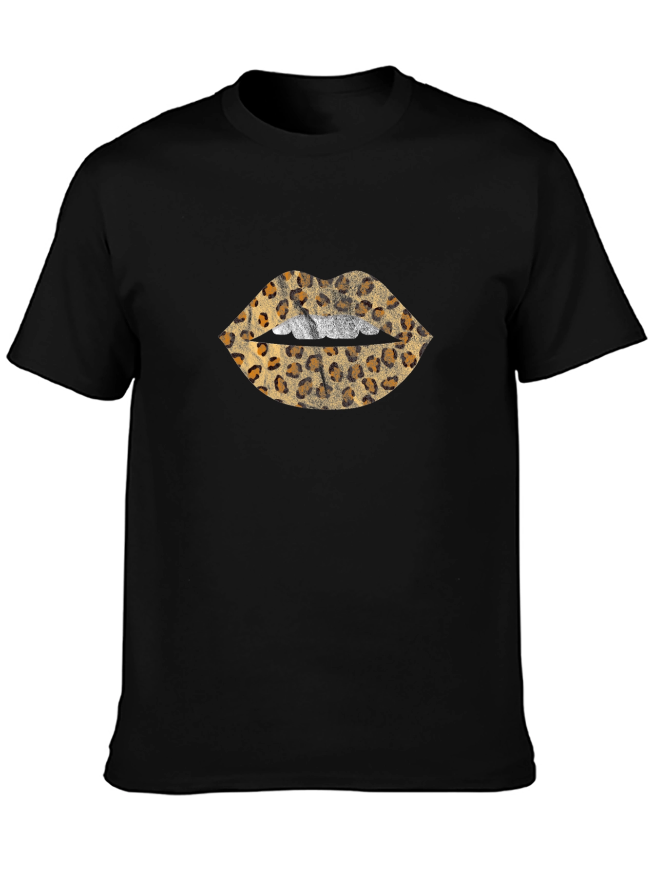 Leopard Print Lips Graphic Black T-Shirt