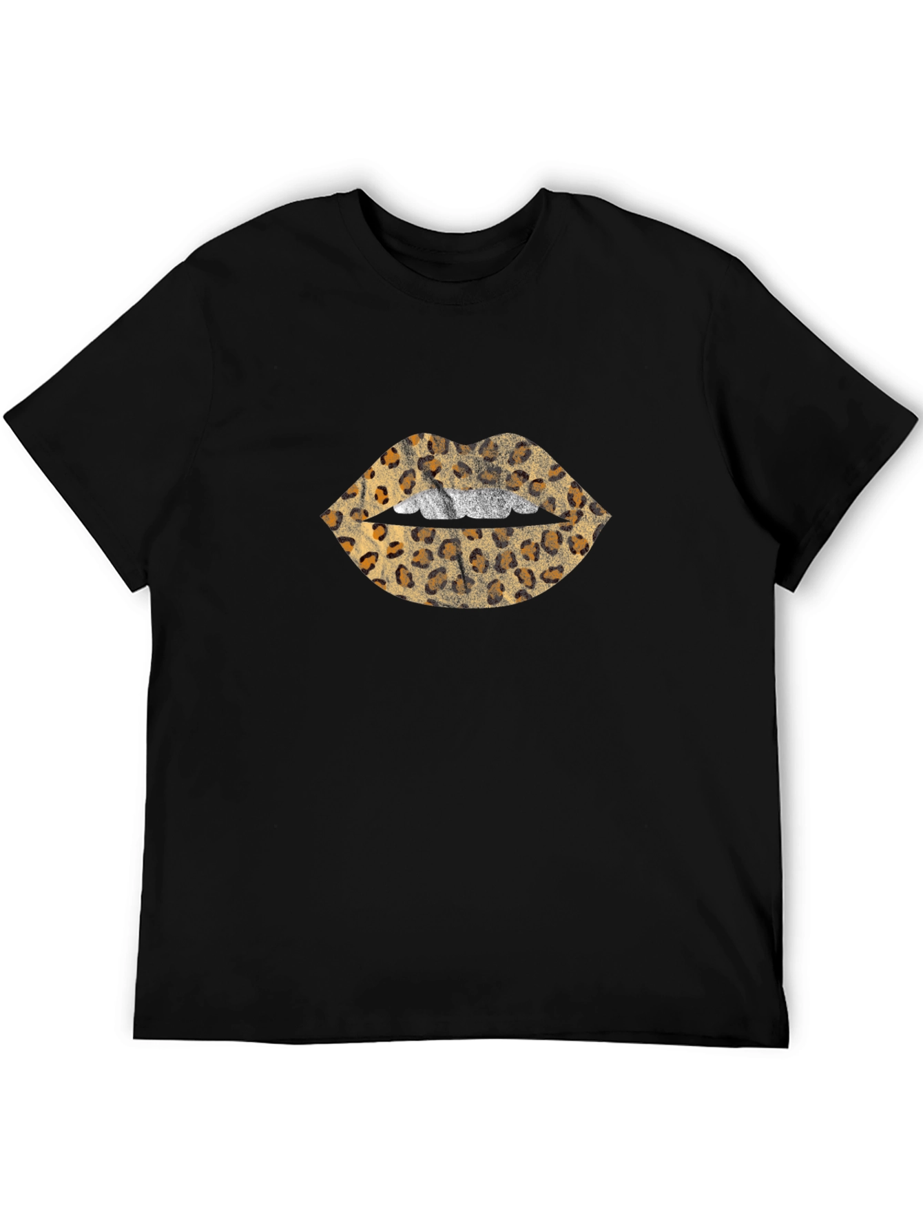 Leopard Print Lips Graphic Black T-Shirt