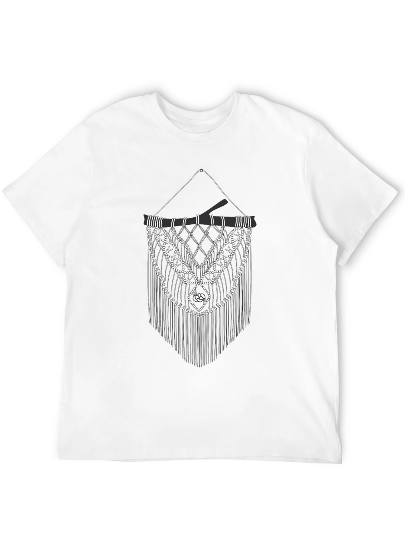 Black T-Shirt with Macrame Design