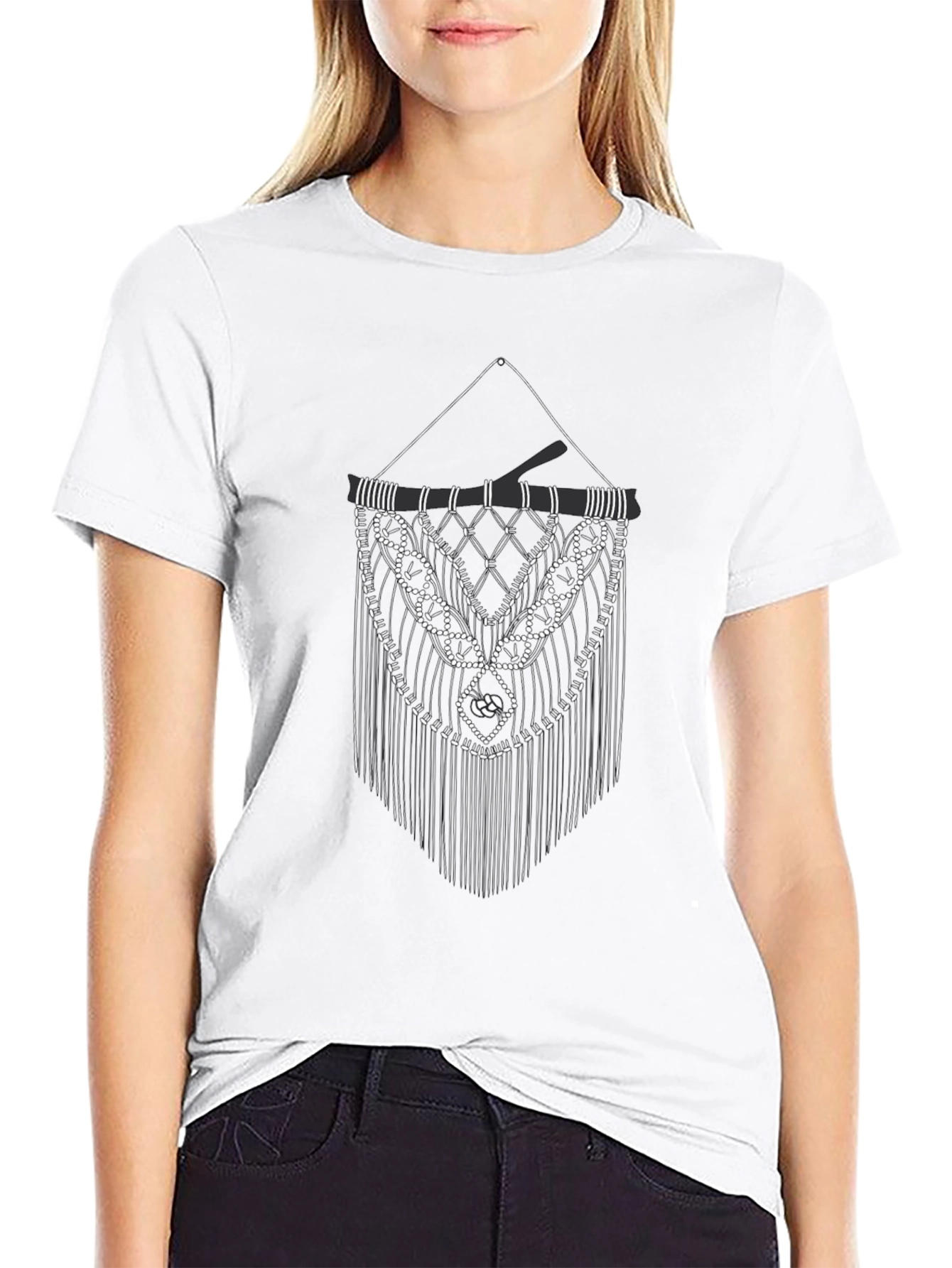 Black T-Shirt with Macrame Design