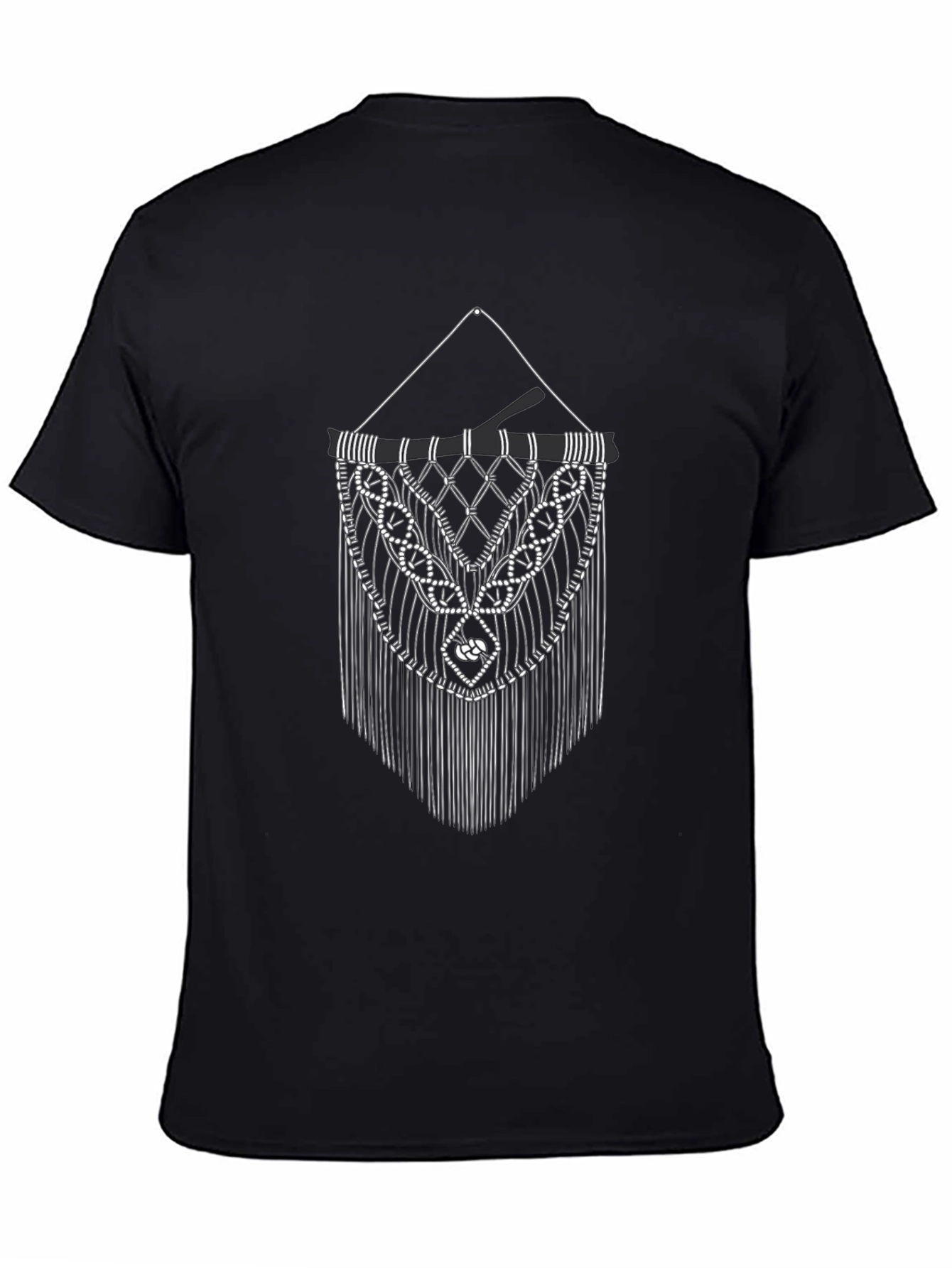 Black T-Shirt with Macrame Design