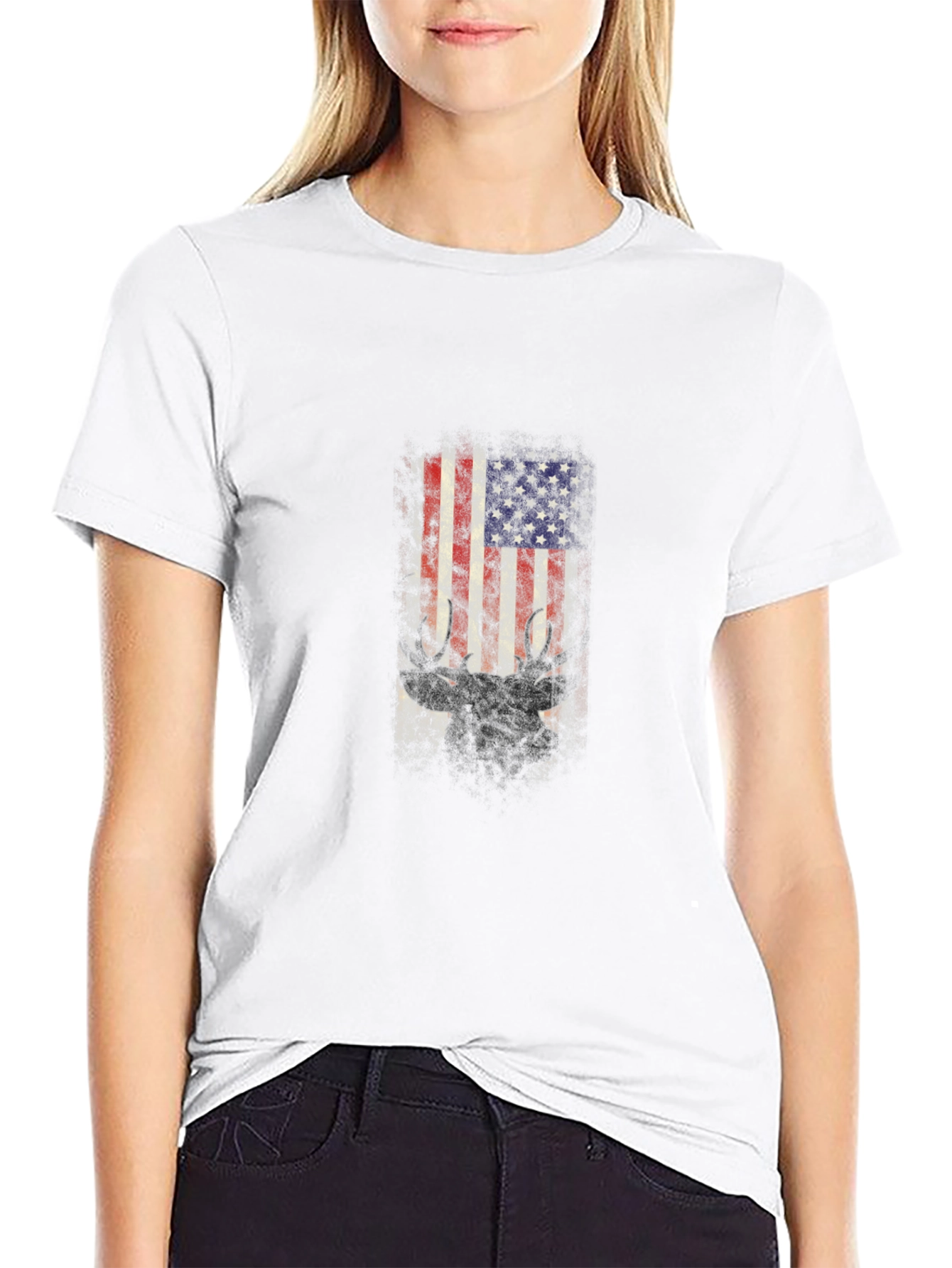 American Flag Deer Graphic Tee - Black