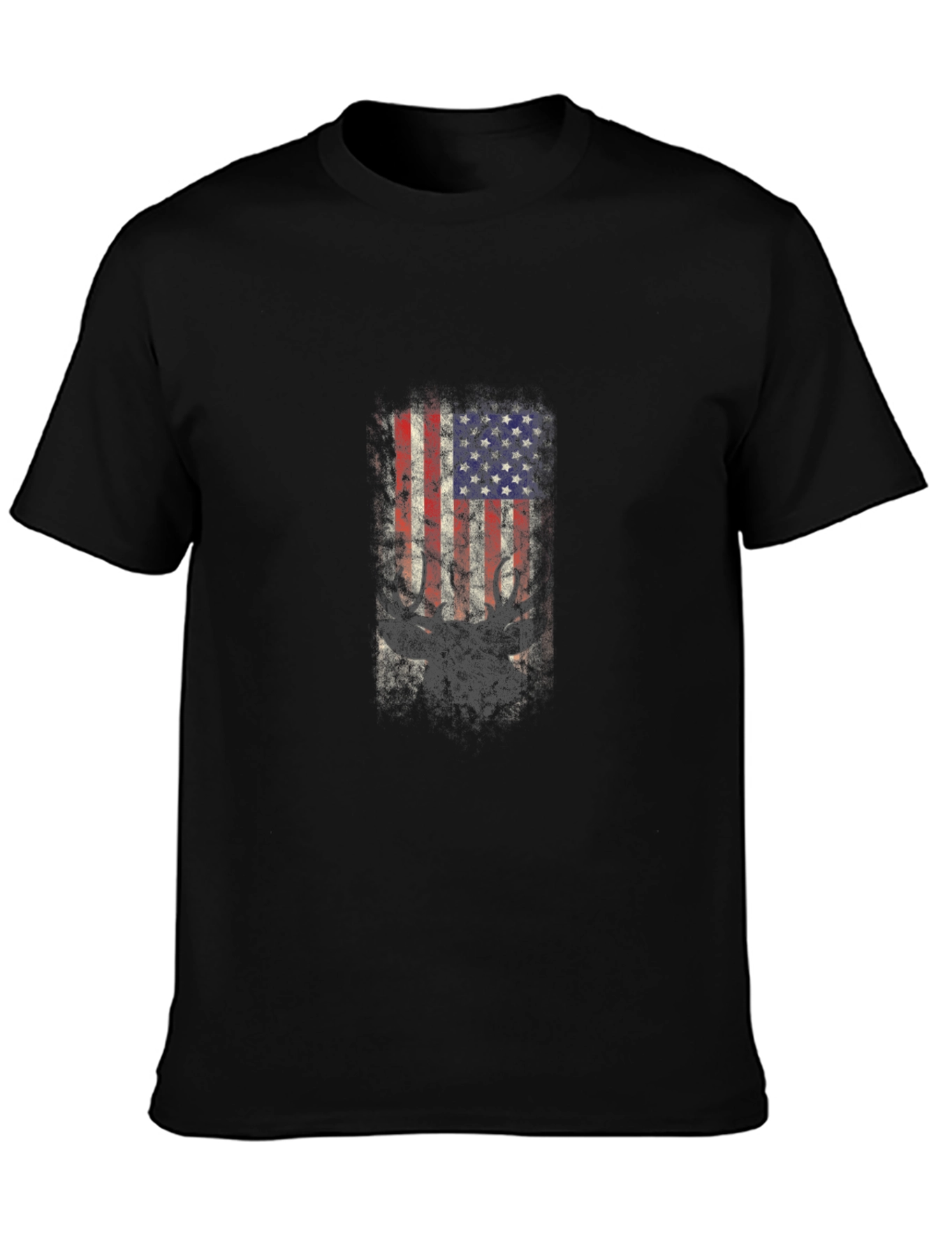 American Flag Deer Graphic Tee - Black