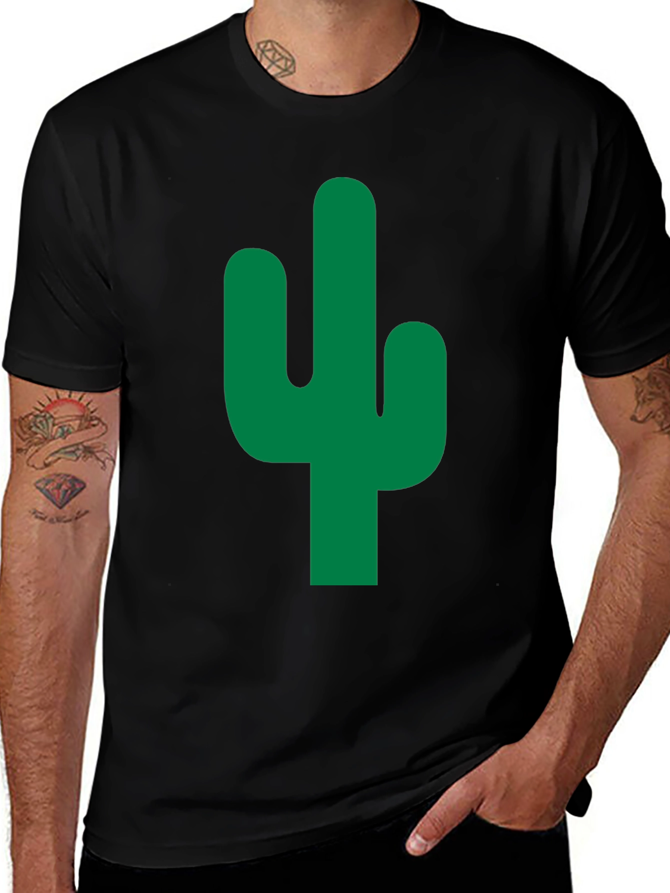 Cactus Graphic Tee - Stylish Black Cotton T-Shirt