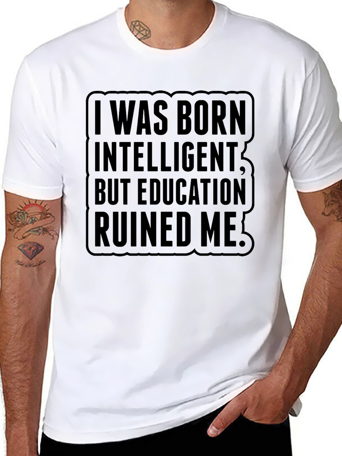 Born Intelligent Ruined by Education Mens Black T-Shirt