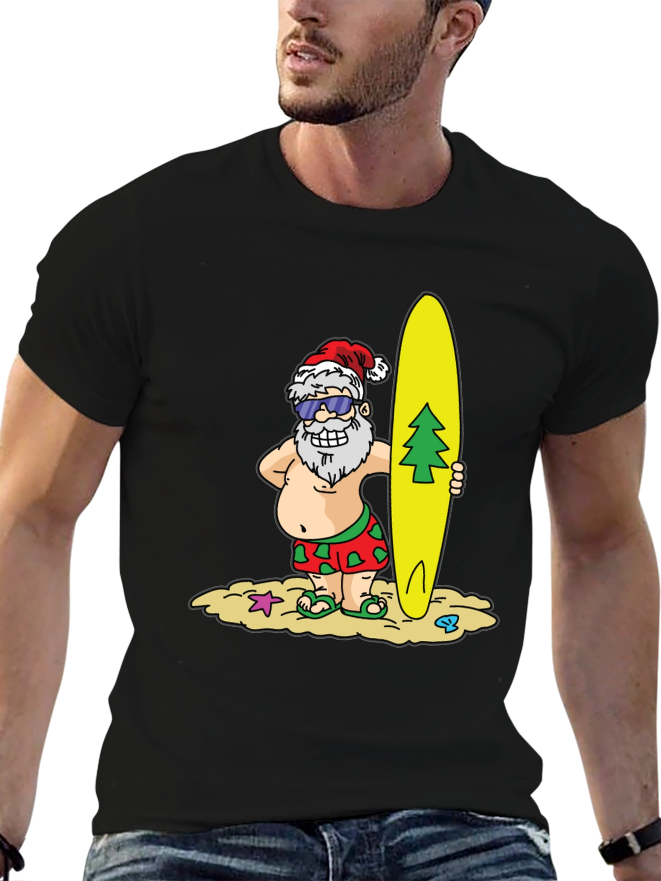Surfing Santa T-Shirt - Holiday Beach Vibes