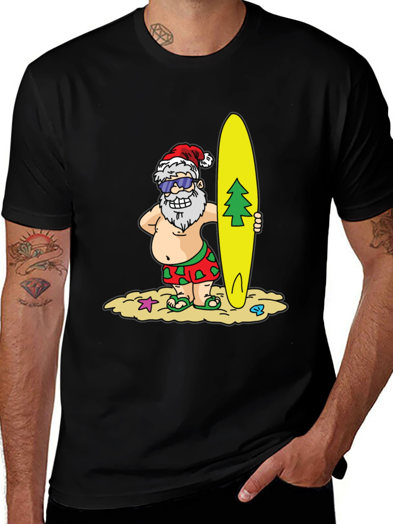 Surfing Santa T-Shirt - Holiday Beach Vibes