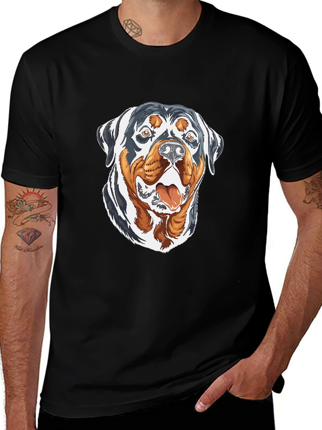 Rottweiler Graphic Print Black T-Shirt