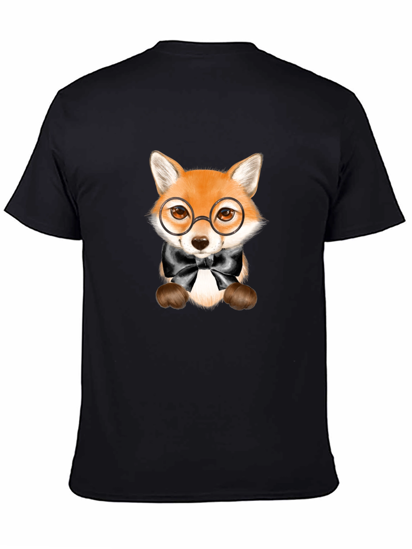 Fox with Glasses Graphic Tee - Black Unisex T-Shirt