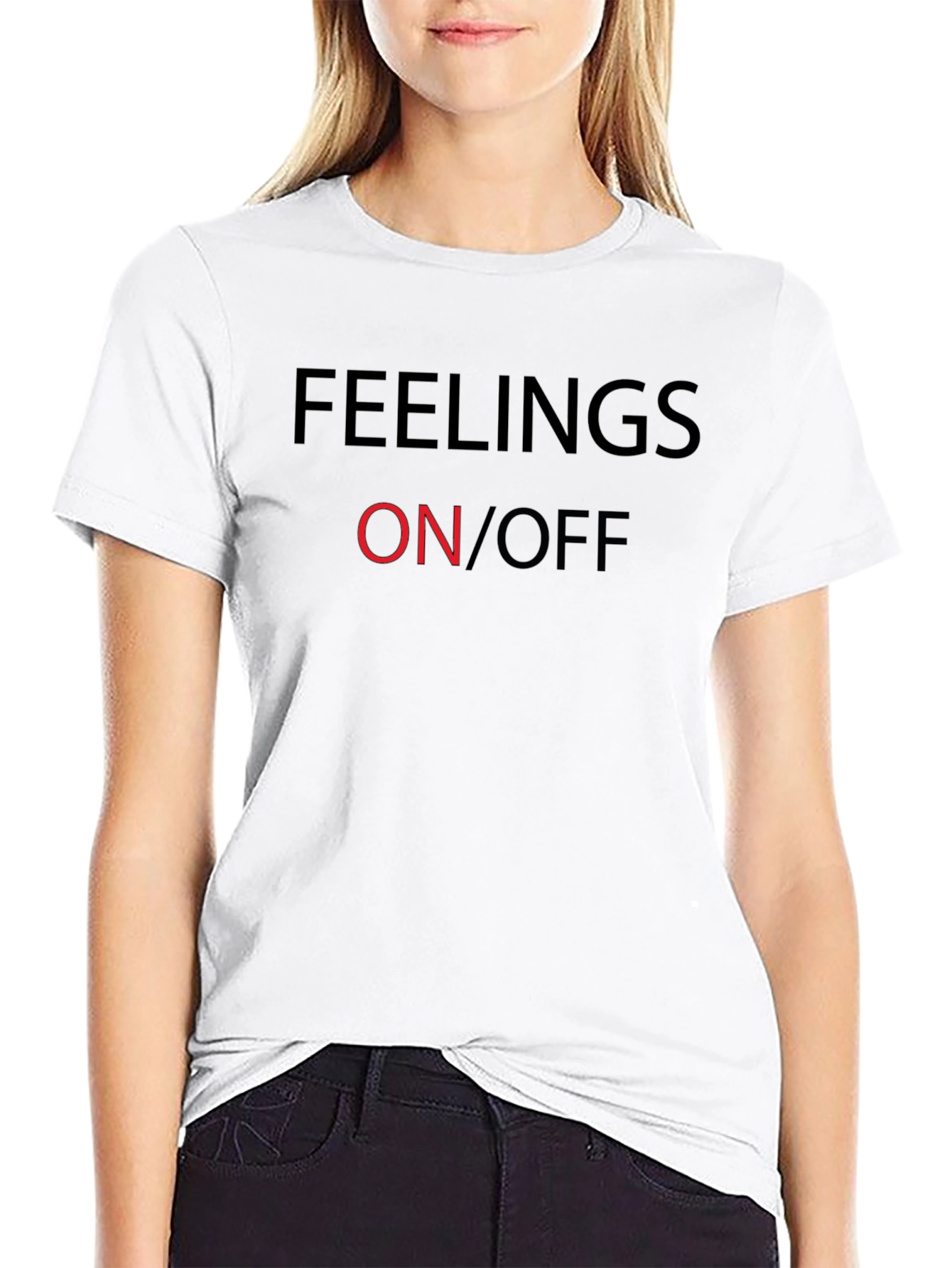 Feelings On/Off Graphic Tee - Black Crewneck T-Shirt