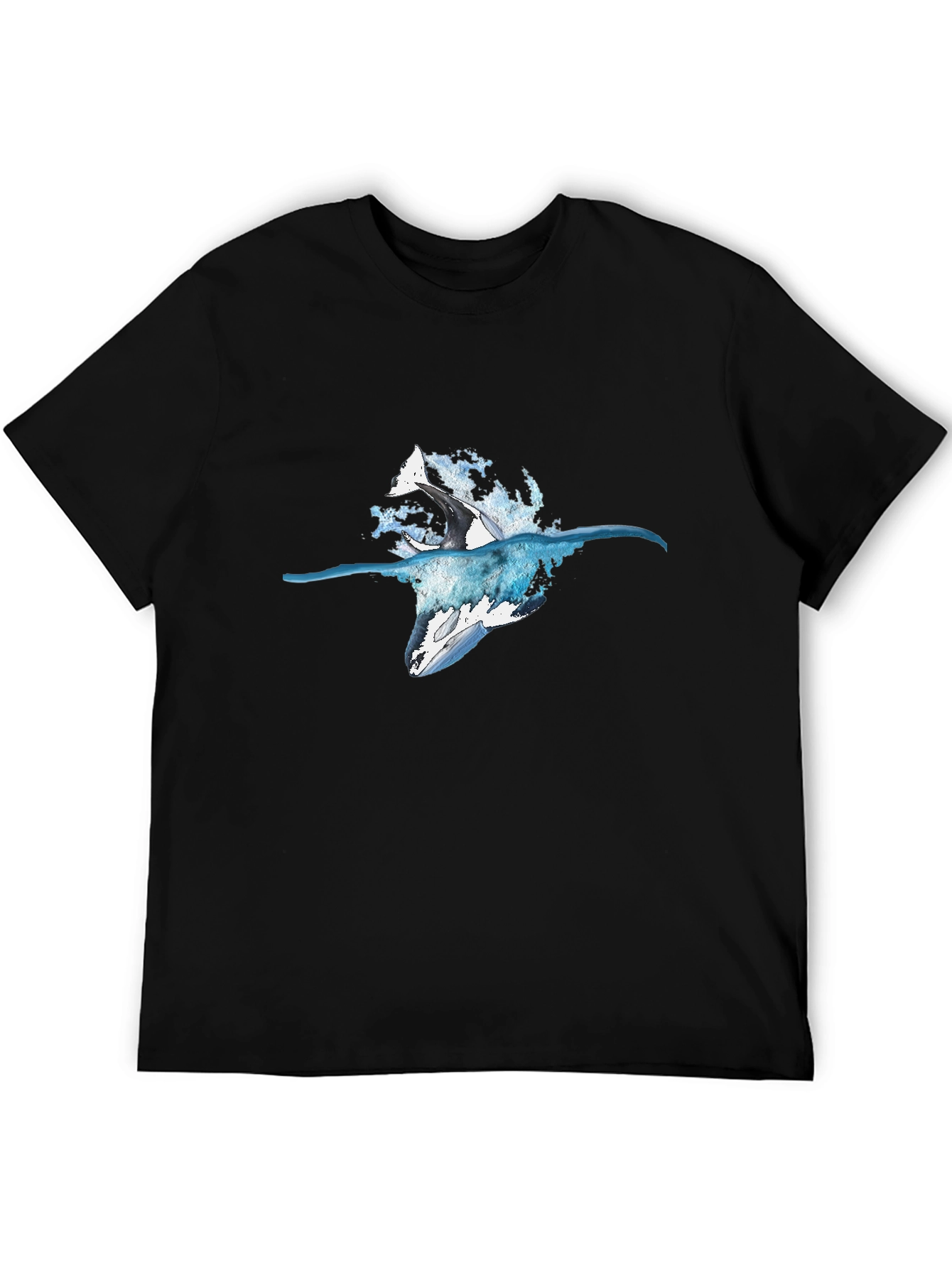 Orca Splash Black T-Shirt - Marine Life Design