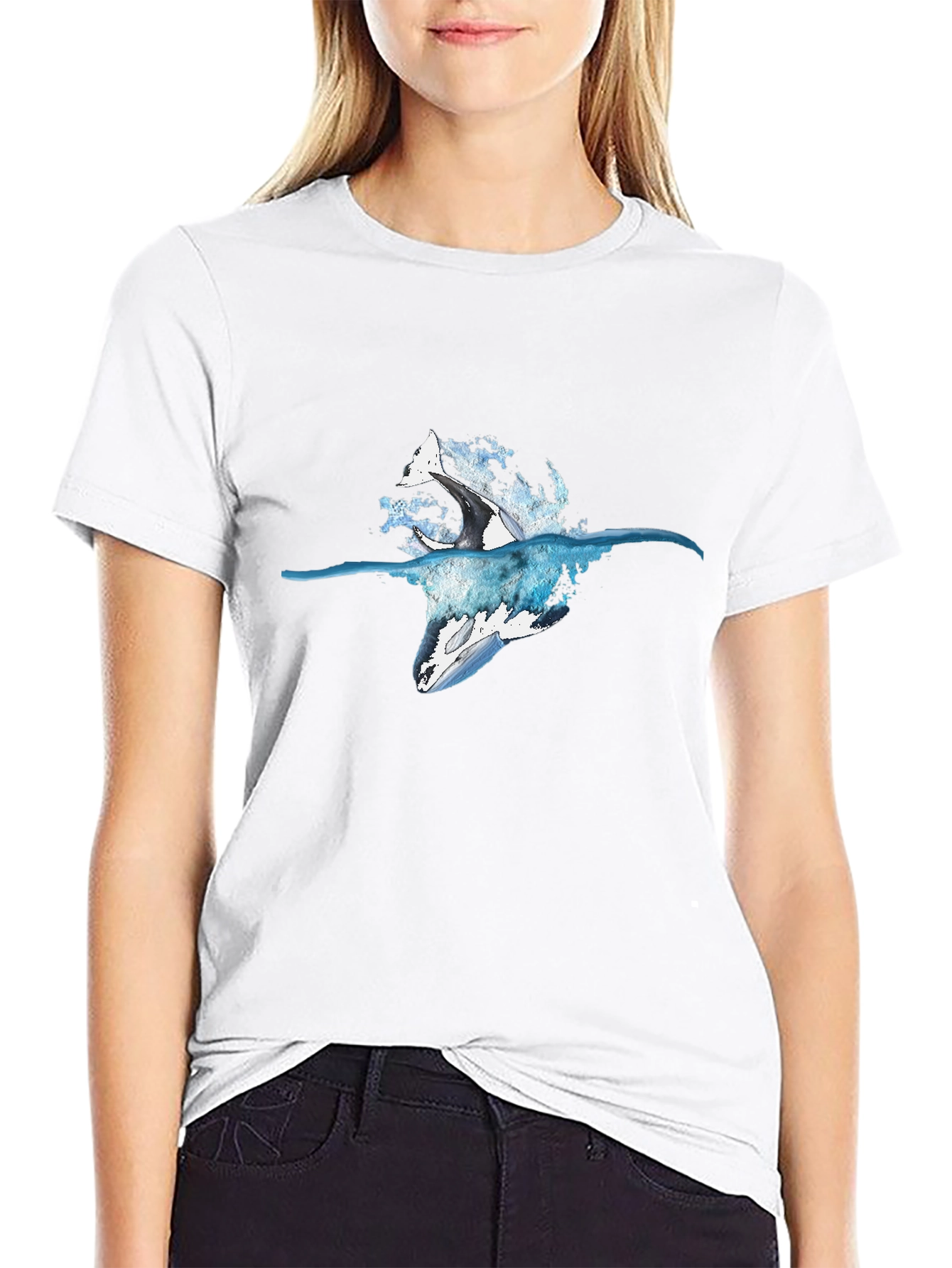 Orca Splash Black T-Shirt - Marine Life Design