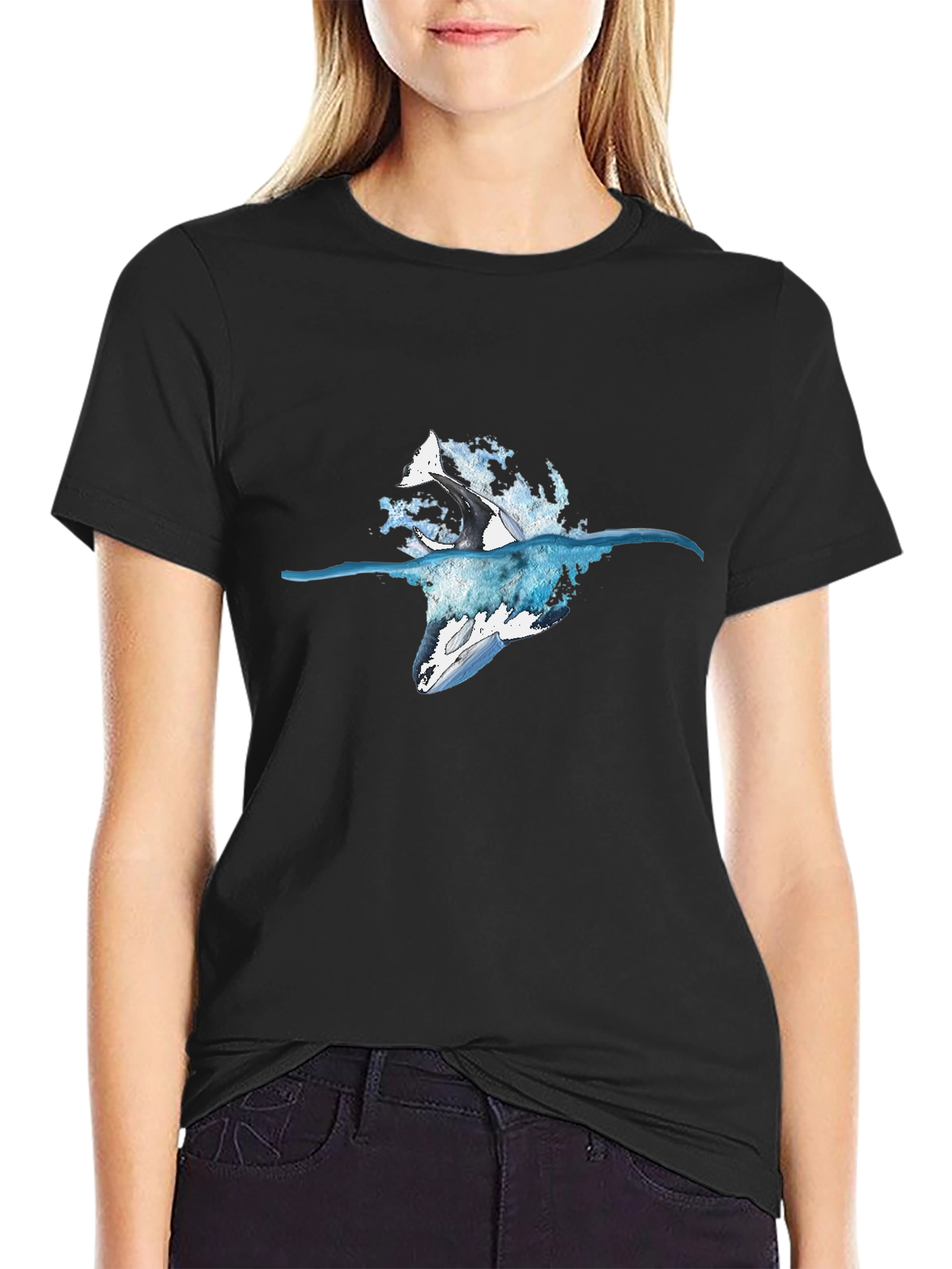 Orca Splash Black T-Shirt - Marine Life Design