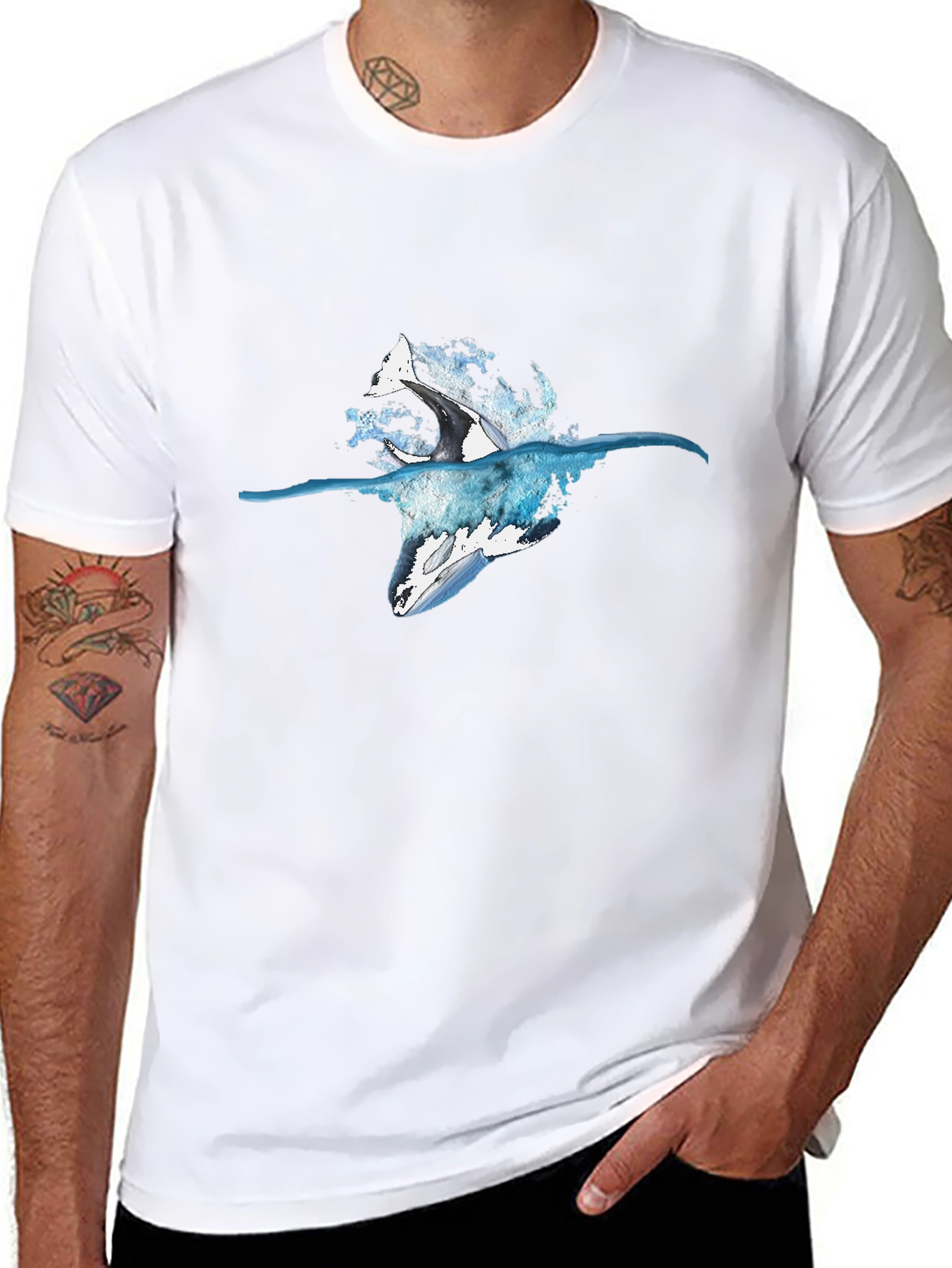 Orca Splash Black T-Shirt - Marine Life Design