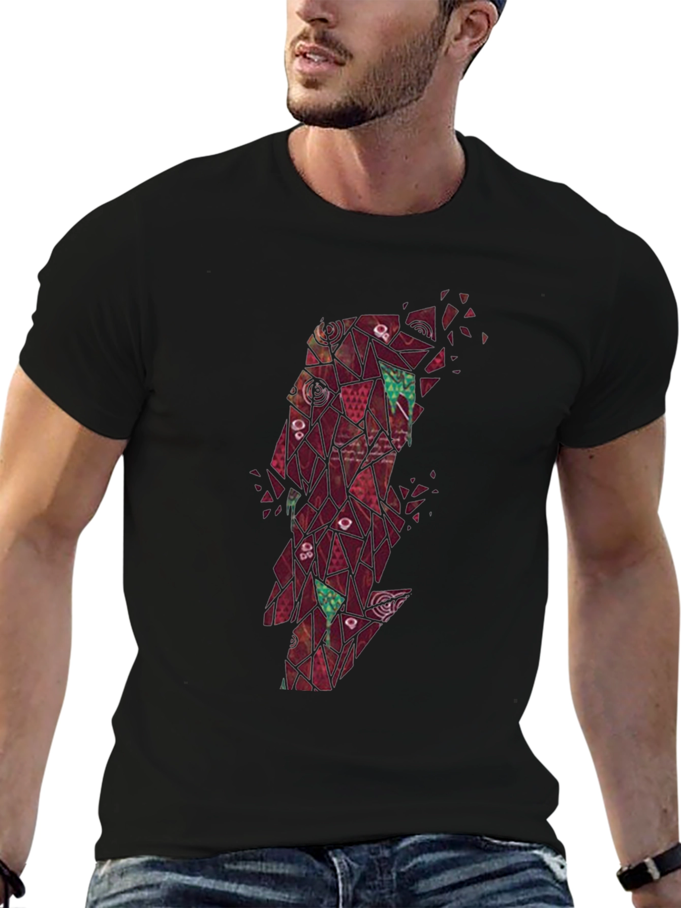 Abstract Geometric Lightning Bolt Graphic Tee