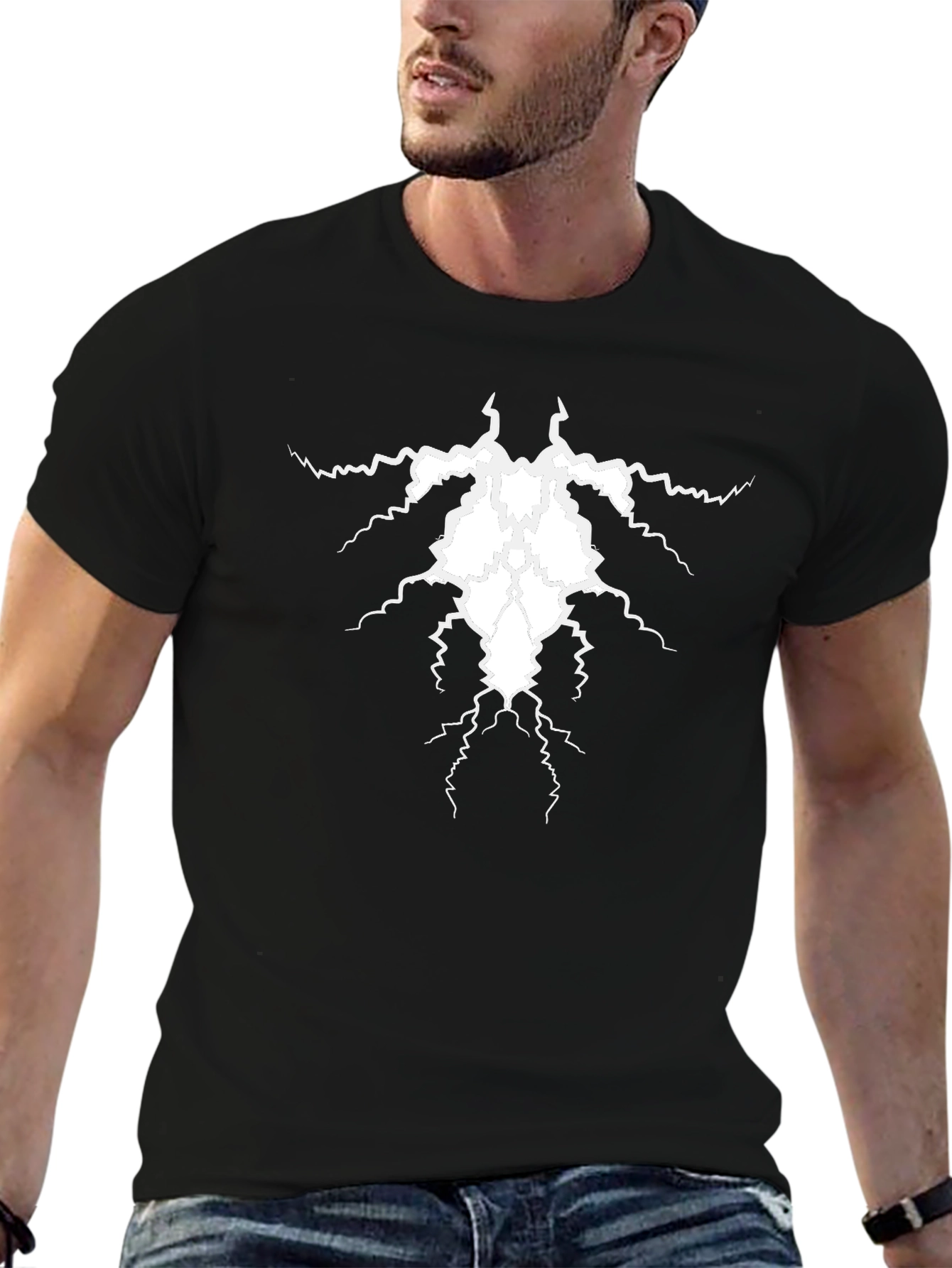 Lightning Bolt Graphic Print Black T-Shirt