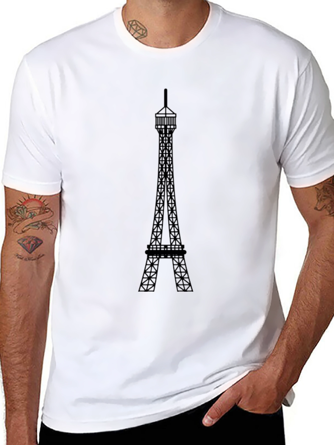 Eiffel Tower Graphic Tee - Black Cotton T-Shirt
