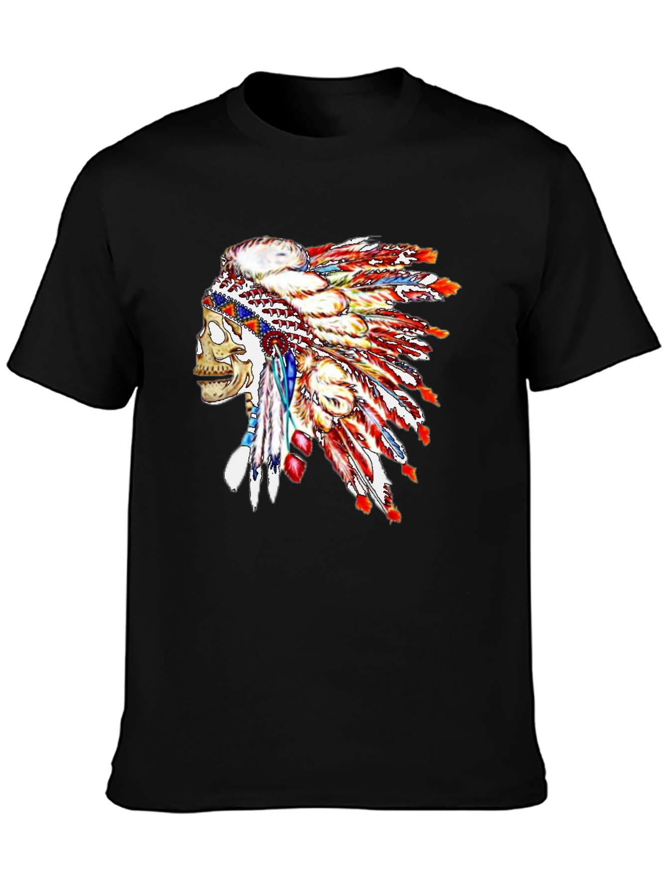 Skull Chief Headdress Graphic Tee - Black Cotton Blend