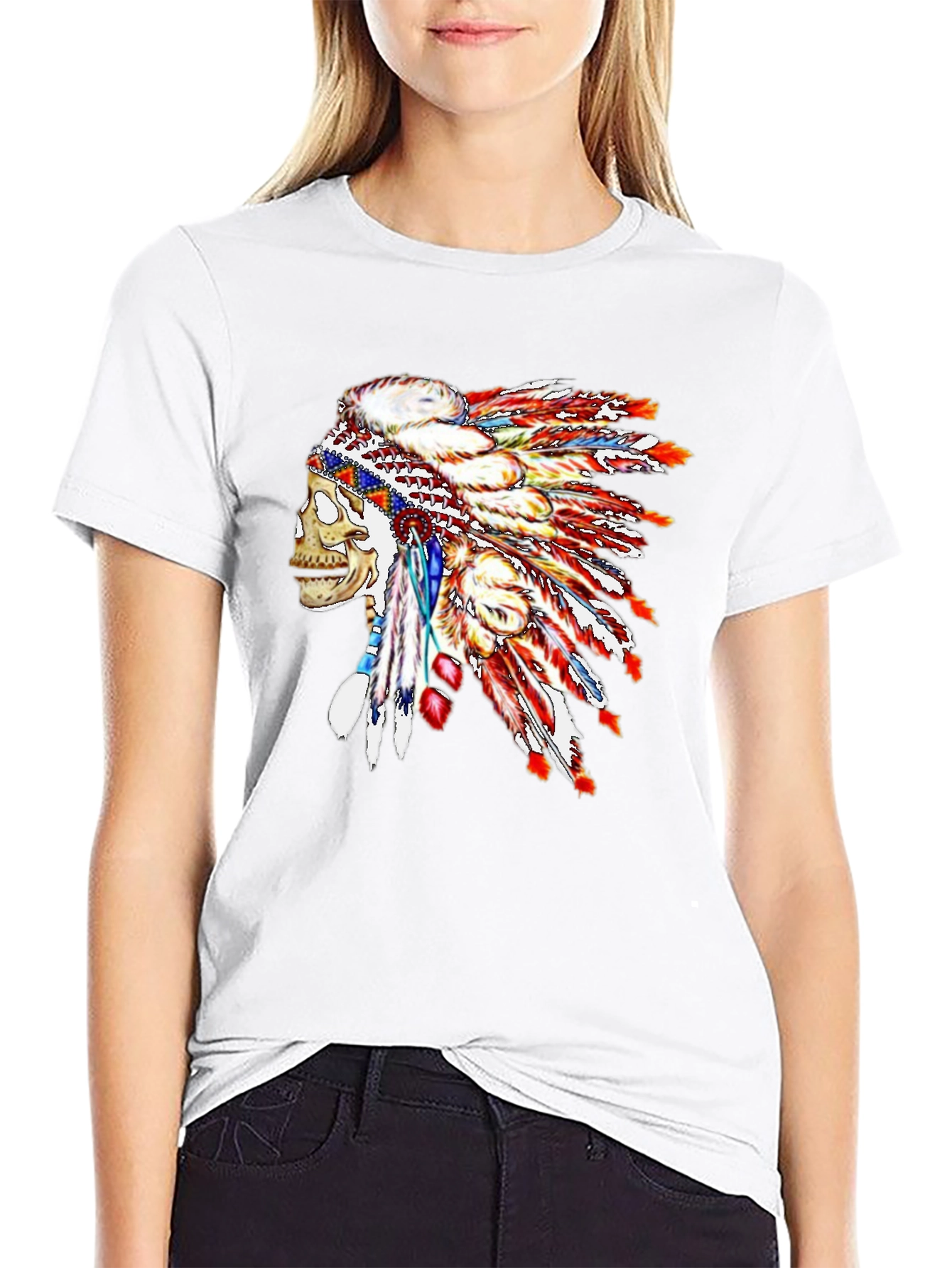 Skull Chief Headdress Graphic Tee - Black Cotton Blend