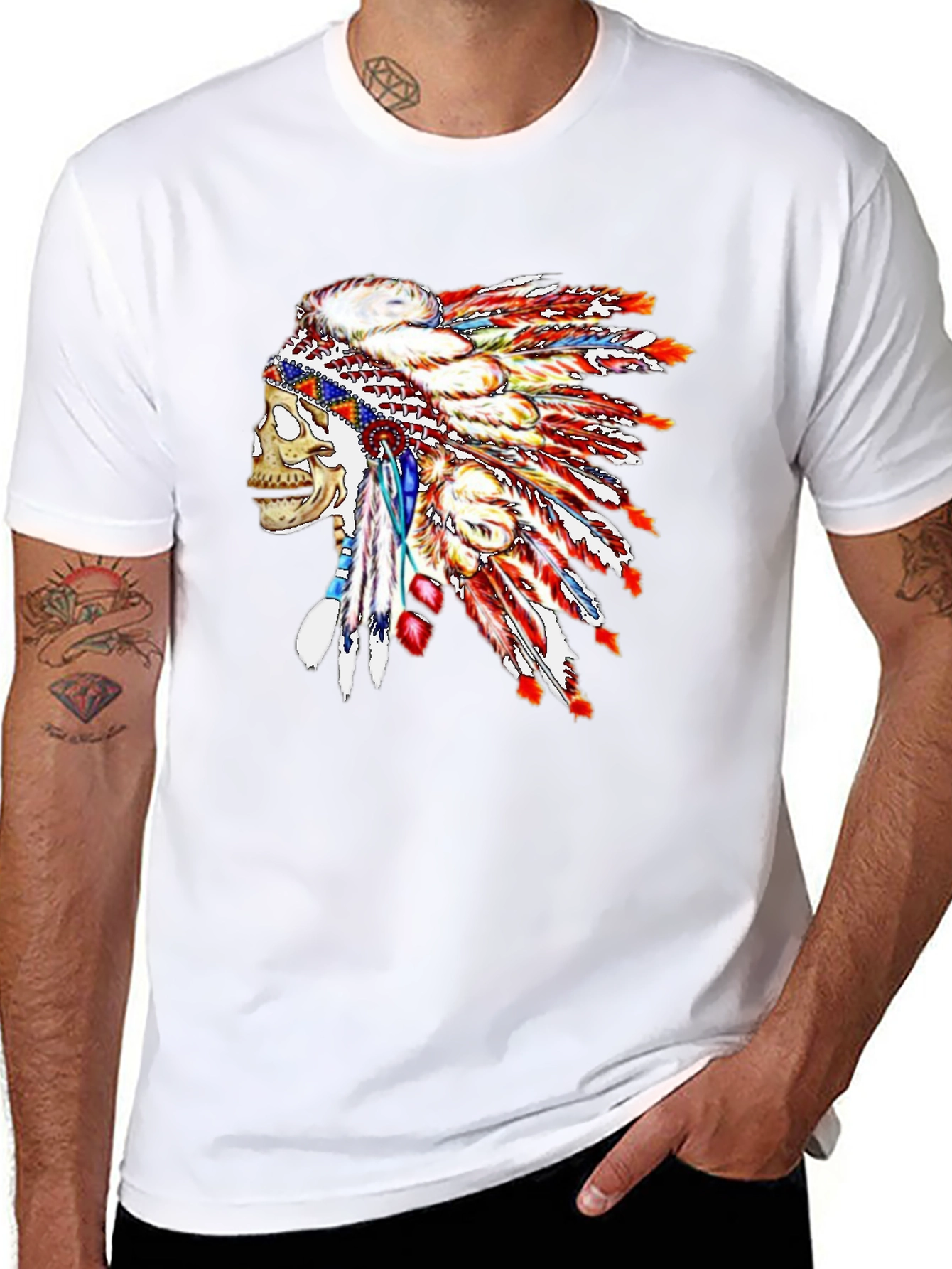 Skull Chief Headdress Graphic Tee - Black Cotton Blend