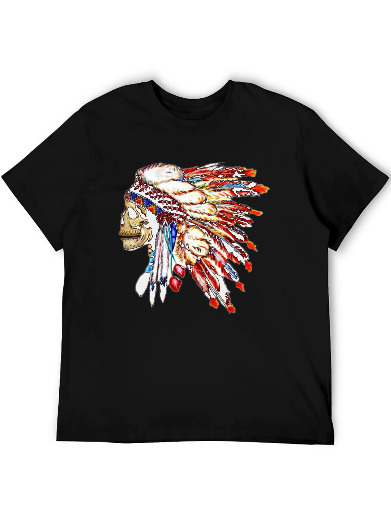 Skull Chief Headdress Graphic Tee - Black Cotton Blend