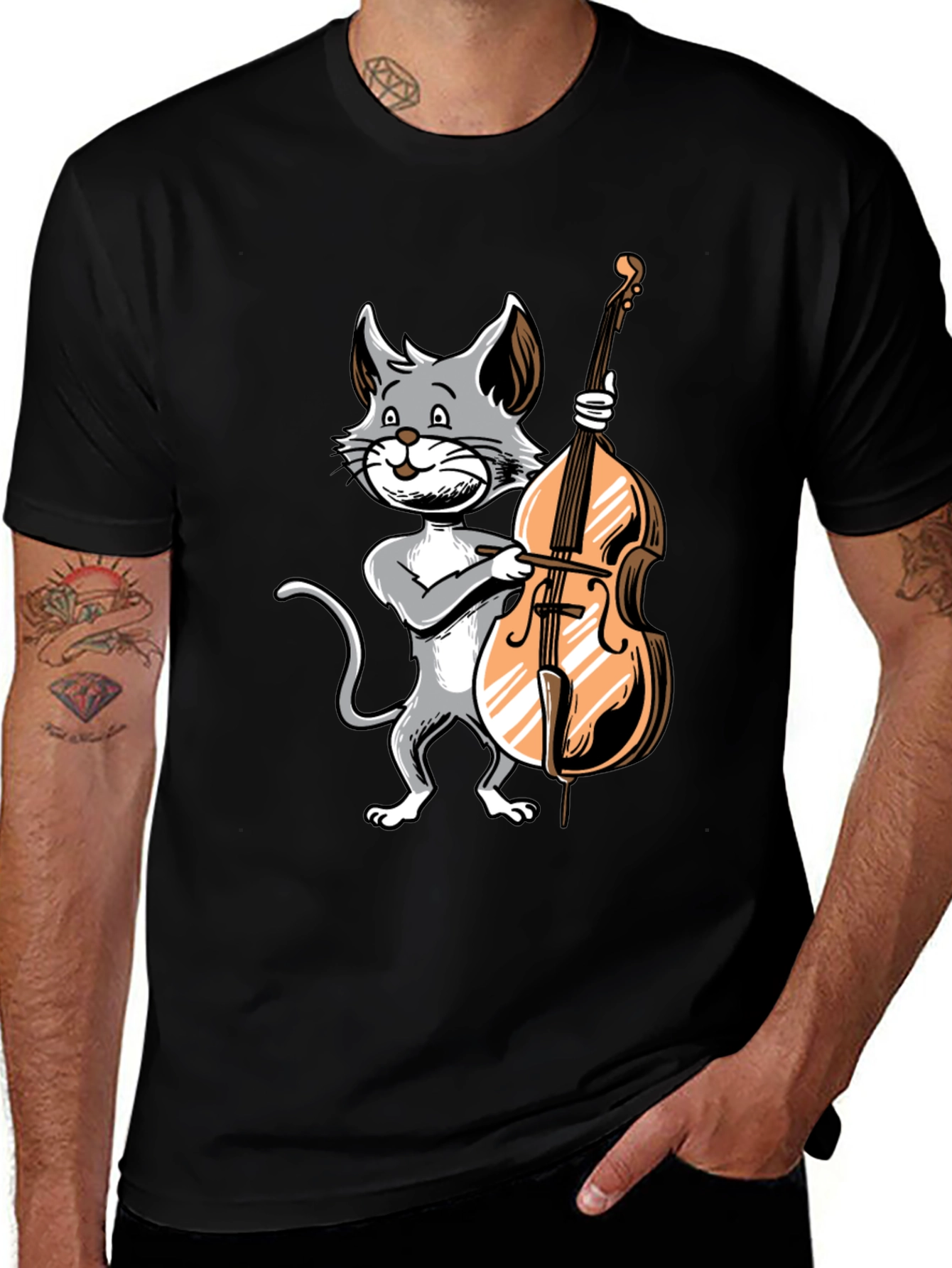 Cat Bass Player Graphic T-Shirt