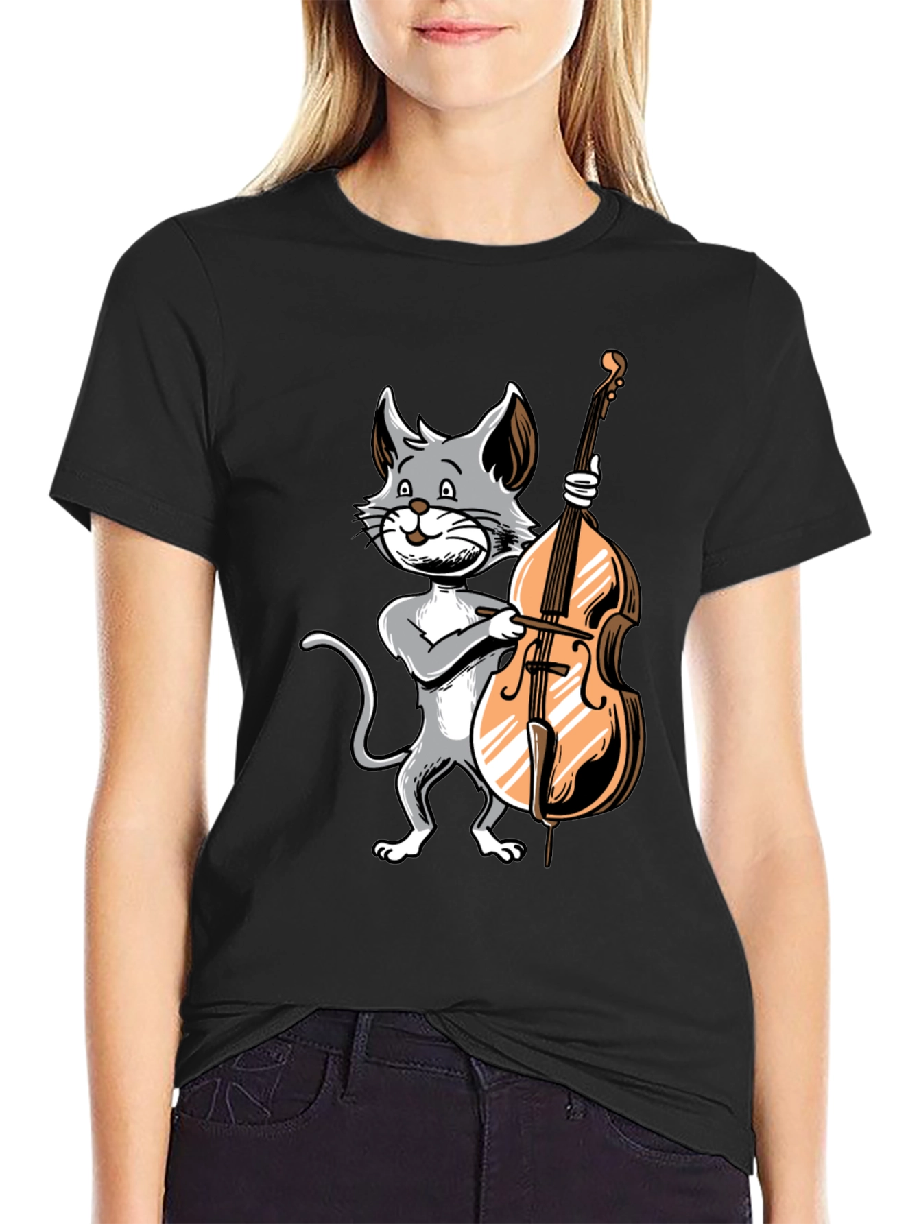 Cat Bass Player Graphic T-Shirt