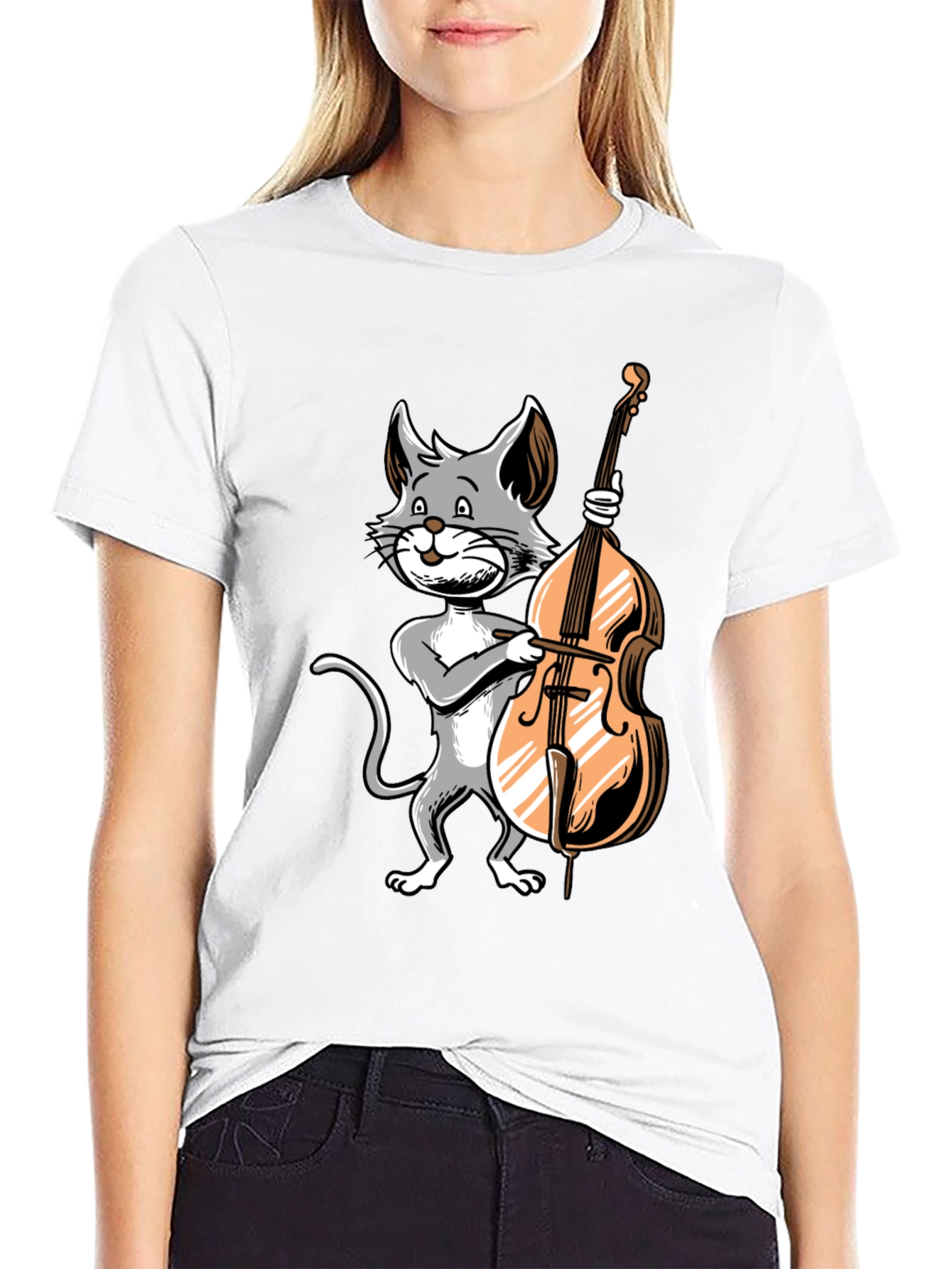 Cat Bass Player Graphic T-Shirt