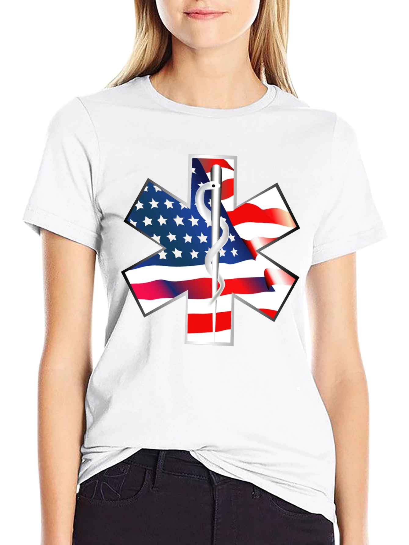 American Flag EMT Star of Life T-Shirt
