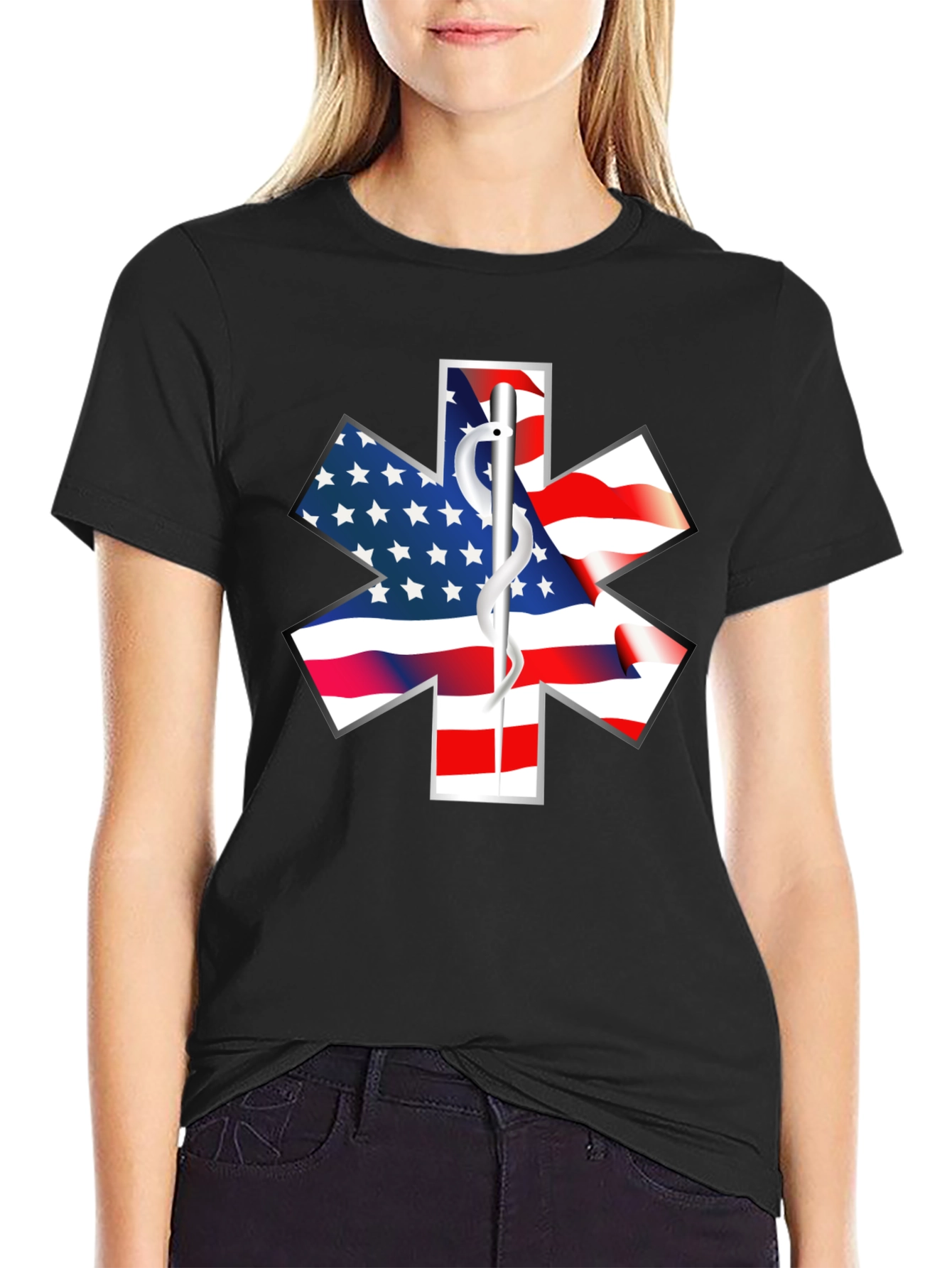 American Flag EMT Star of Life T-Shirt