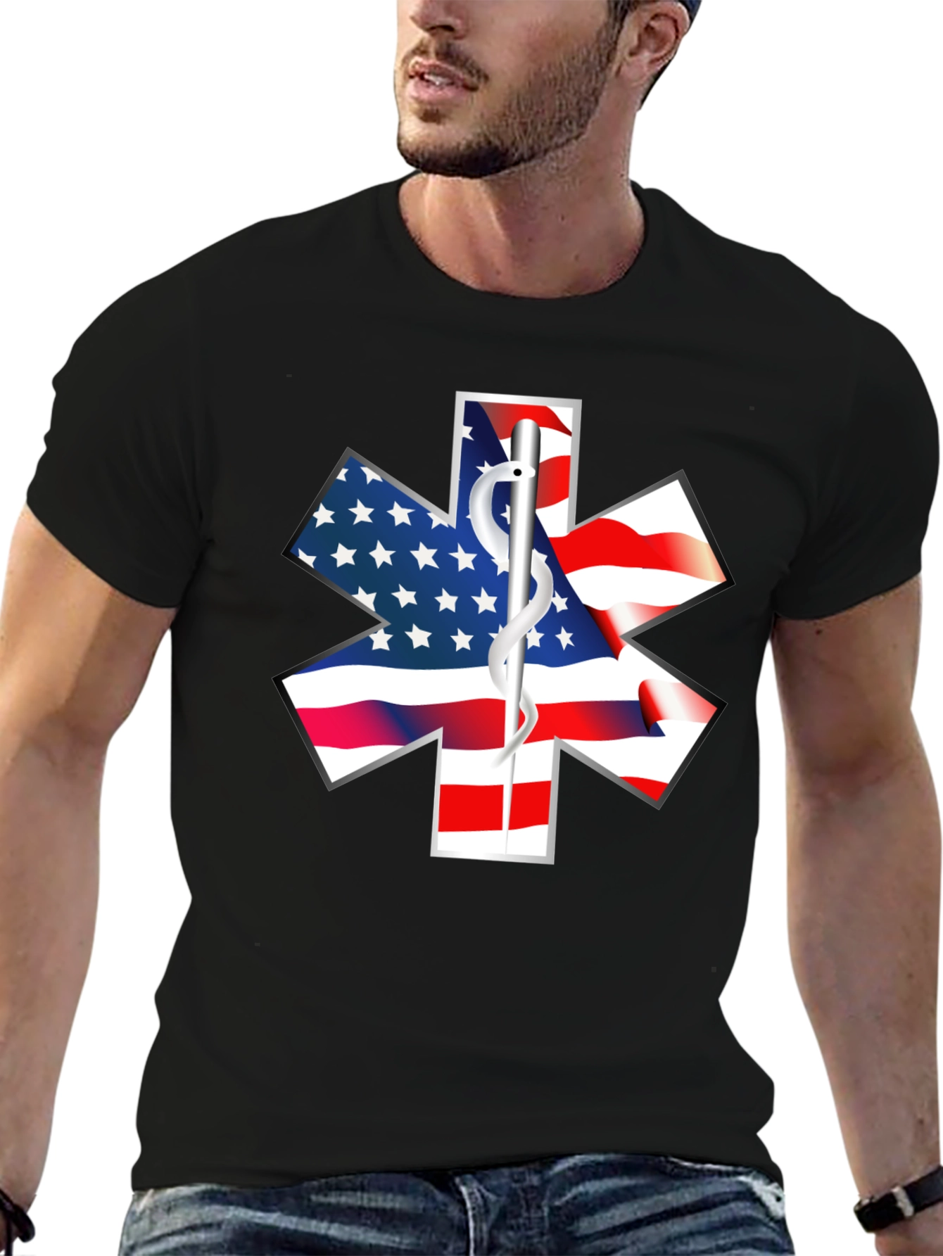 American Flag EMT Star of Life T-Shirt