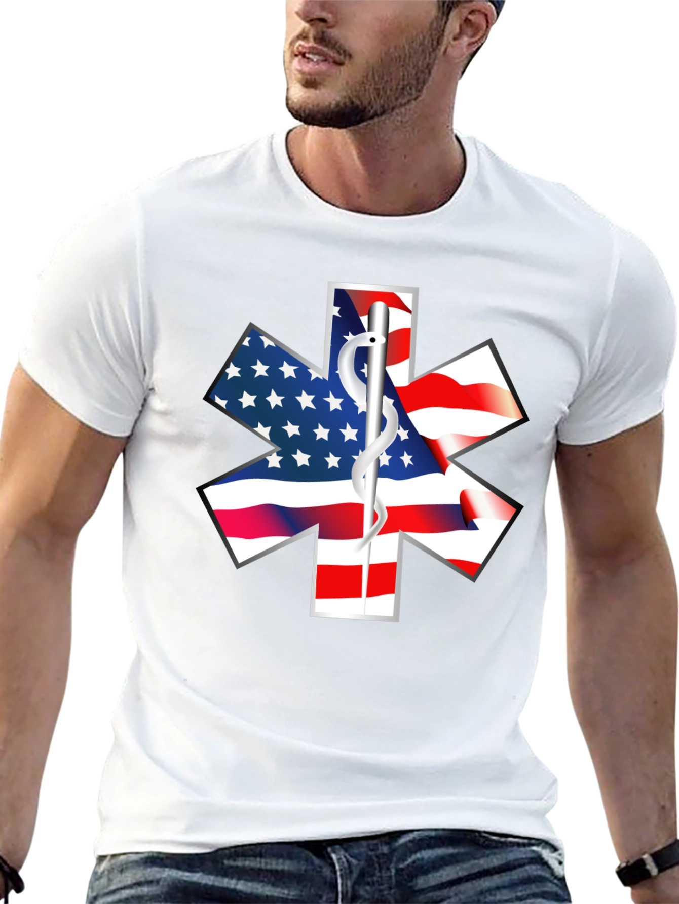 American Flag EMT Star of Life T-Shirt