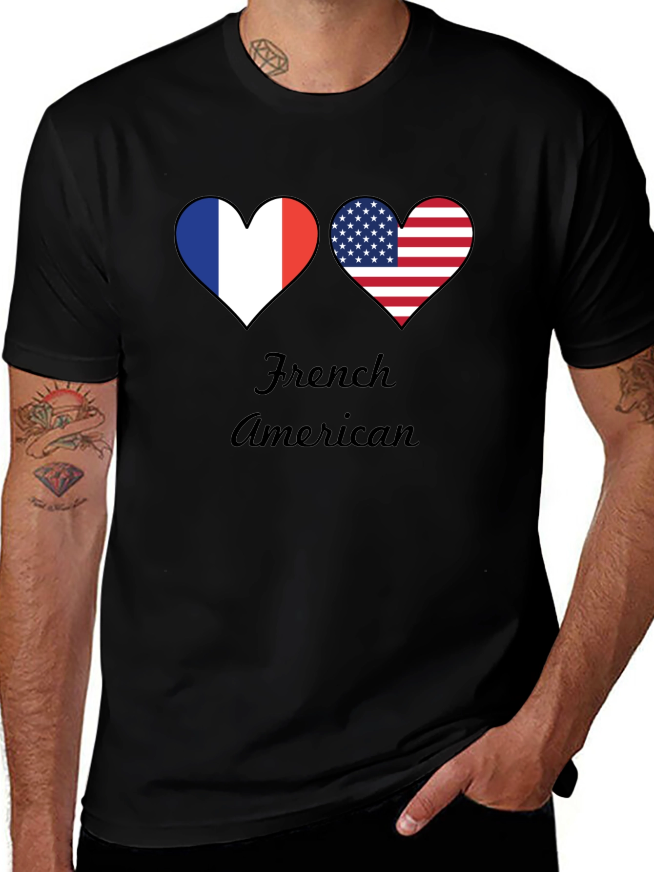French American Flag Hearts T-Shirt