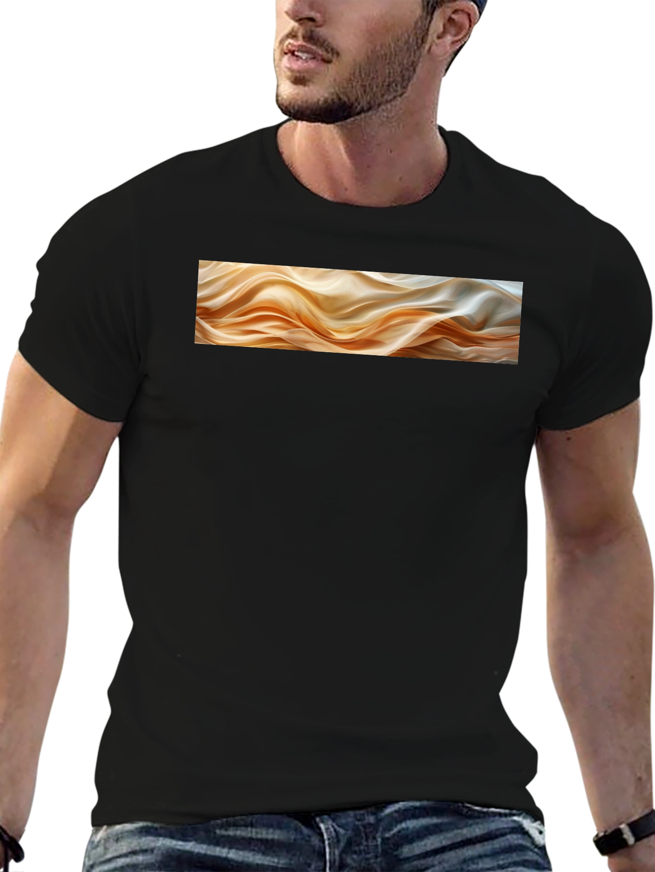Abstract Waves Graphic Black T-Shirt