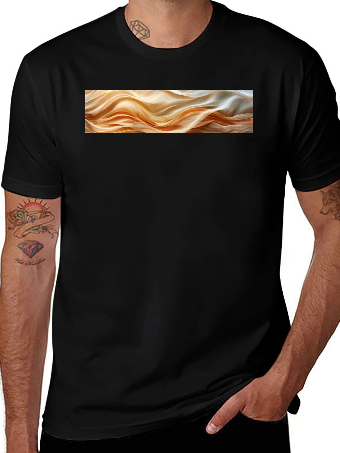 Abstract Waves Graphic Black T-Shirt