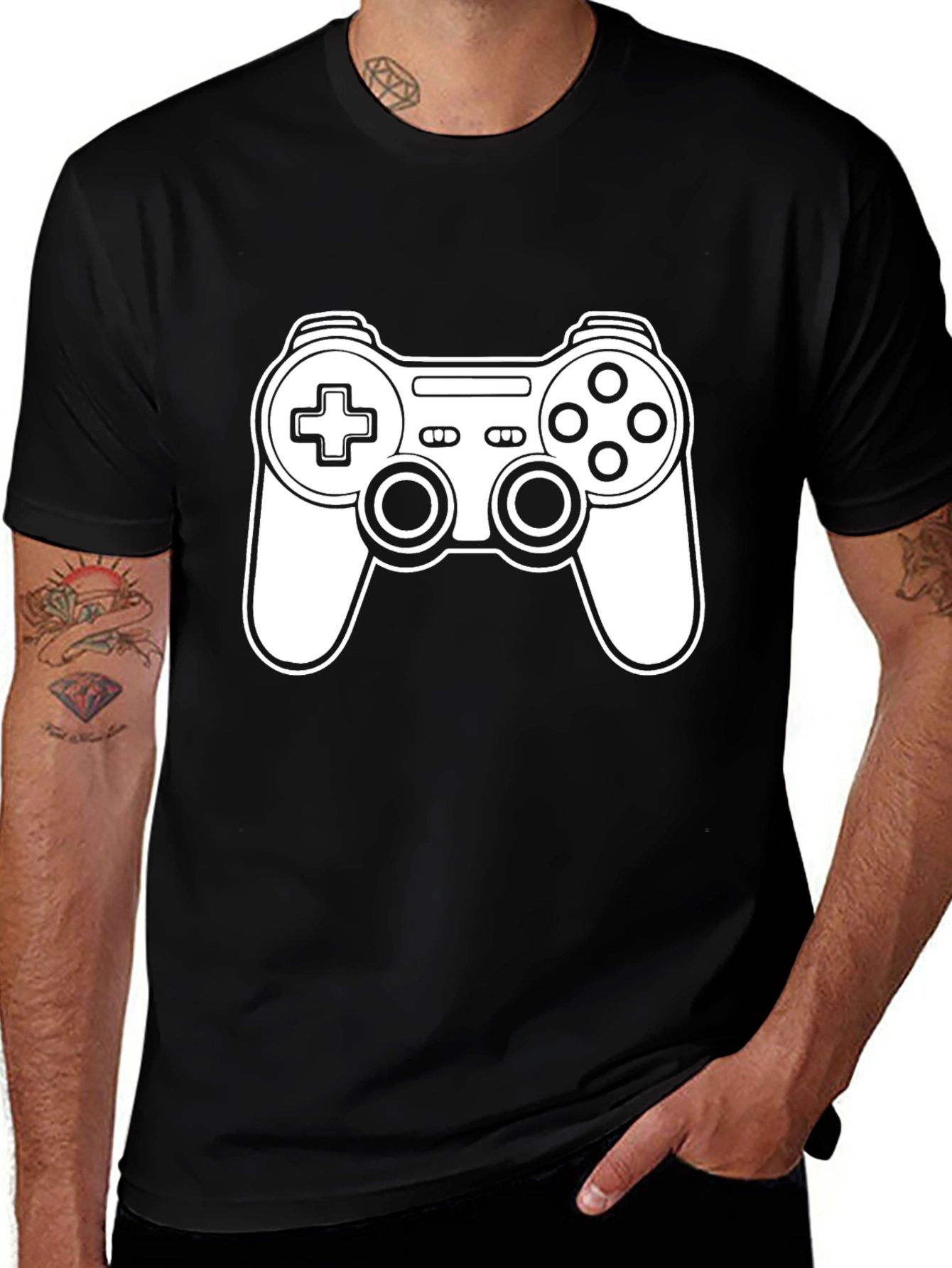 Gamer T-Shirt - Black Cotton - Game Controller Graphic