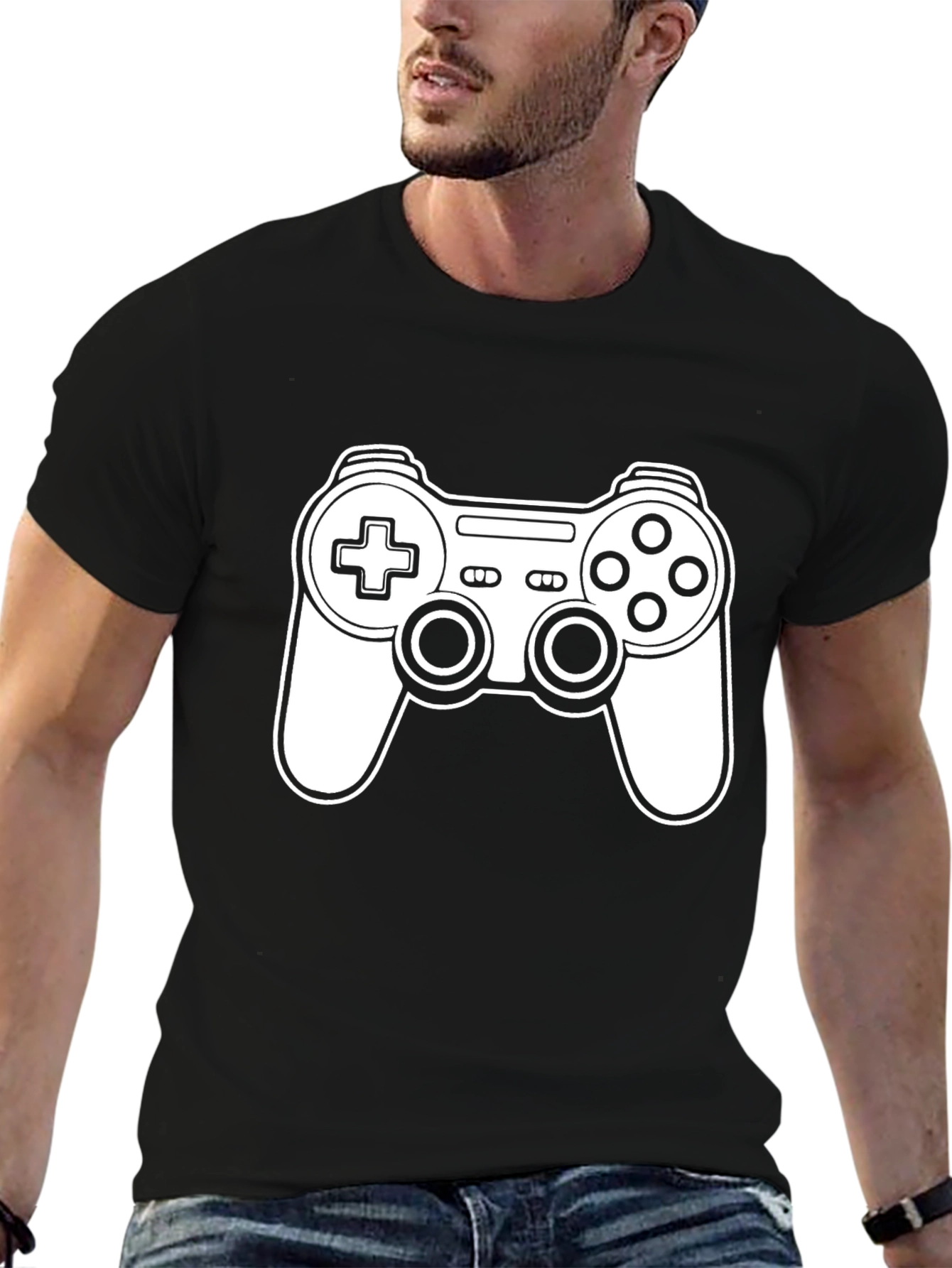 Gamer T-Shirt - Black Cotton - Game Controller Graphic