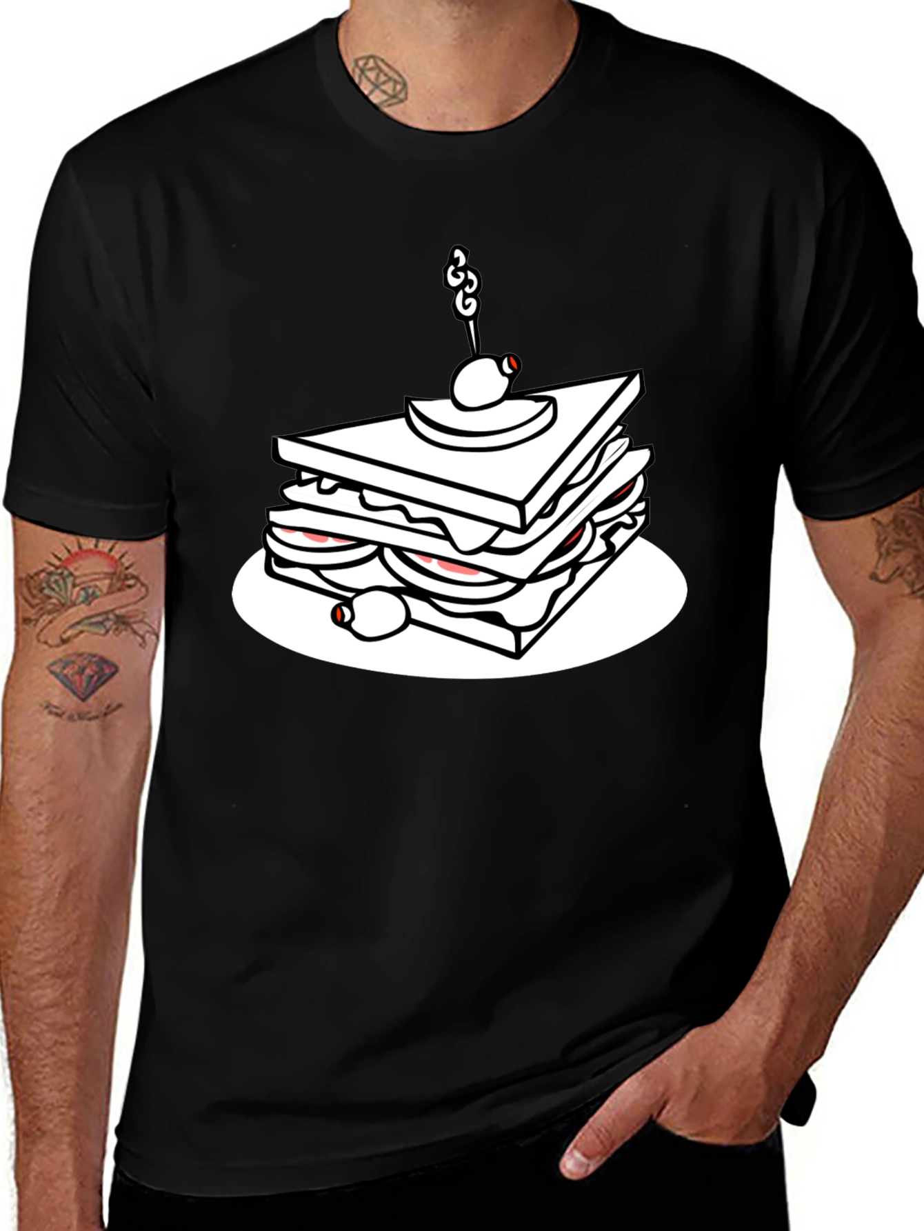 Sandwich Graphic Black T-Shirt - Casual Tee