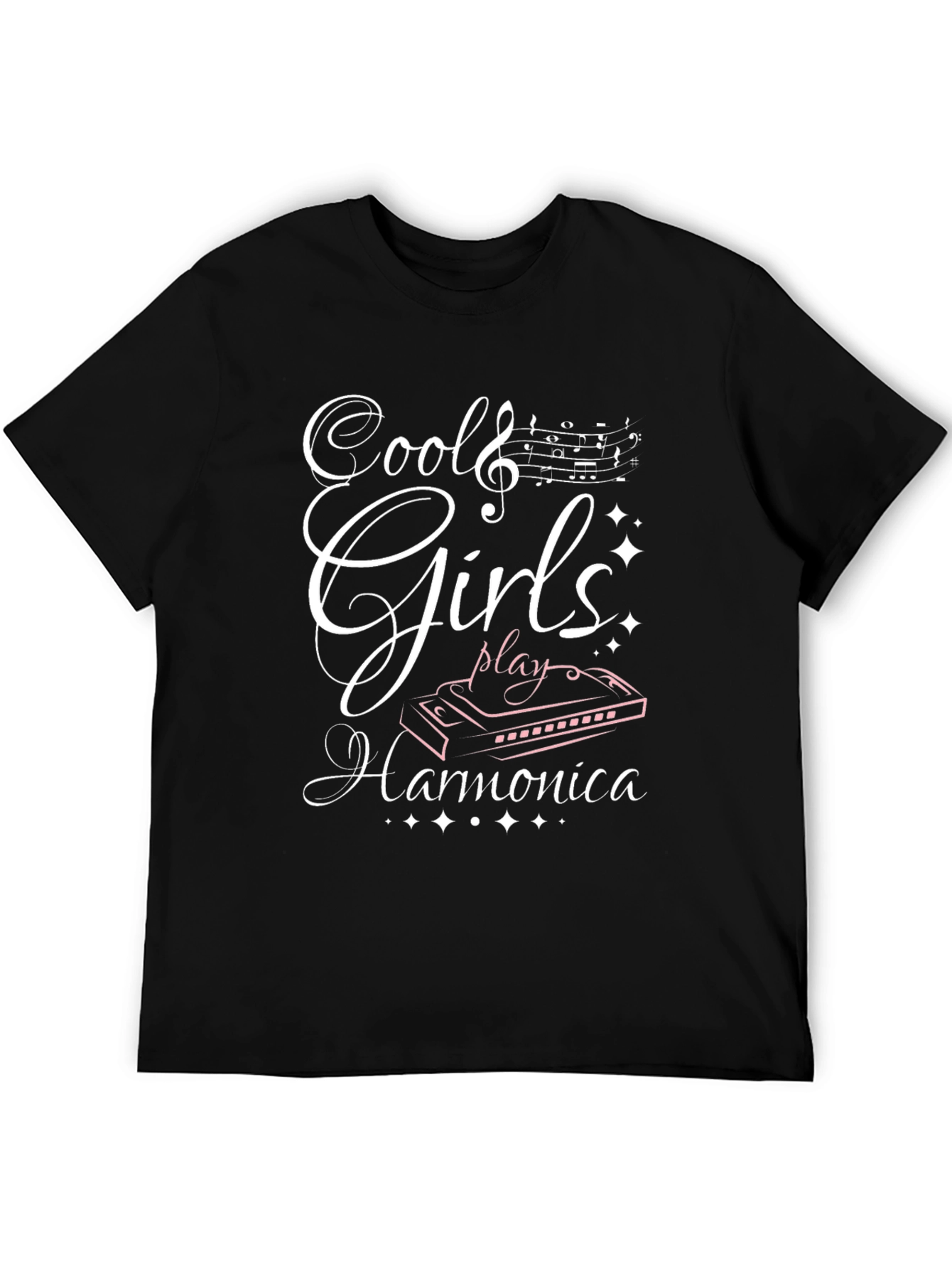 Cool Girls Play Harmonica Black T-Shirt