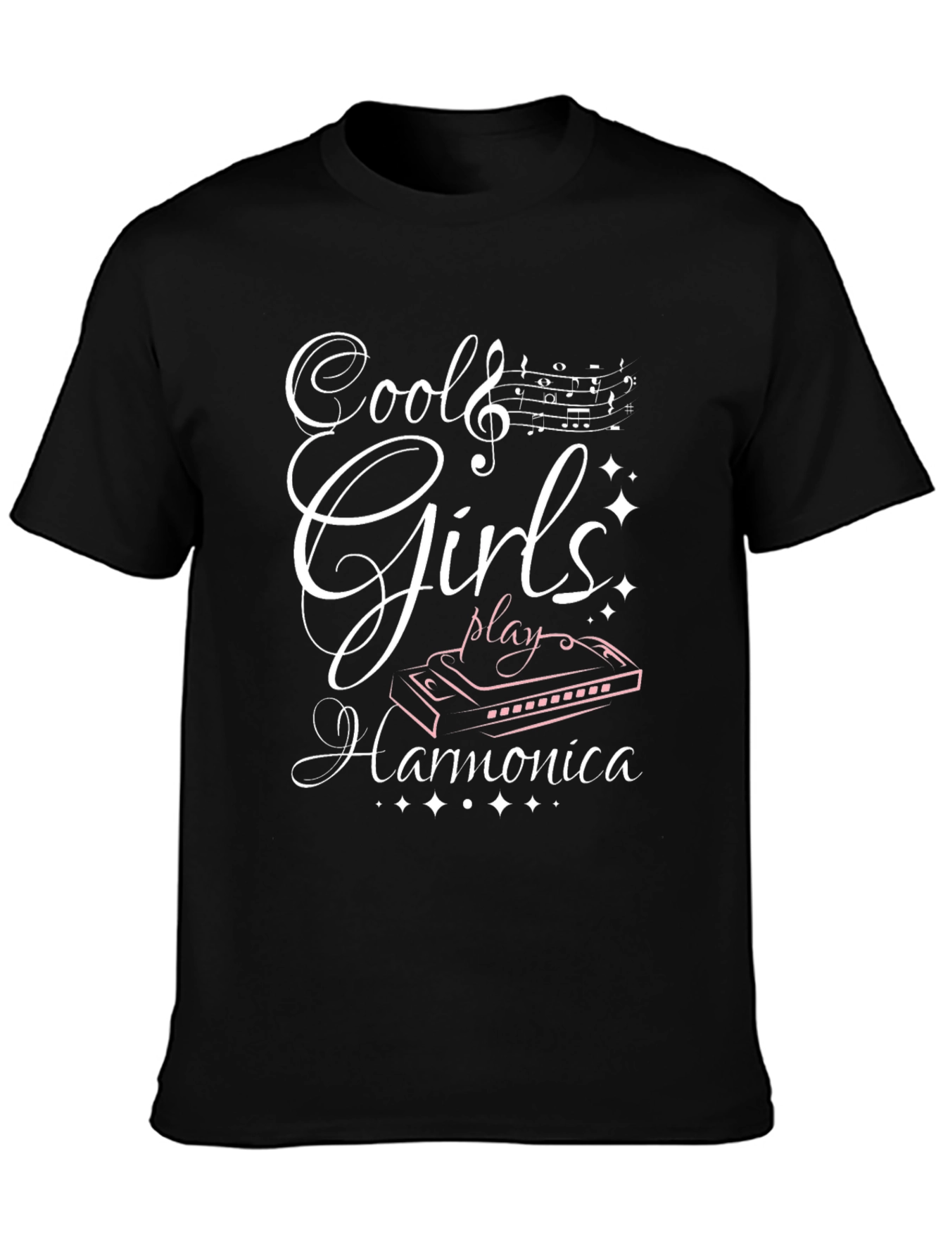 Cool Girls Play Harmonica Black T-Shirt