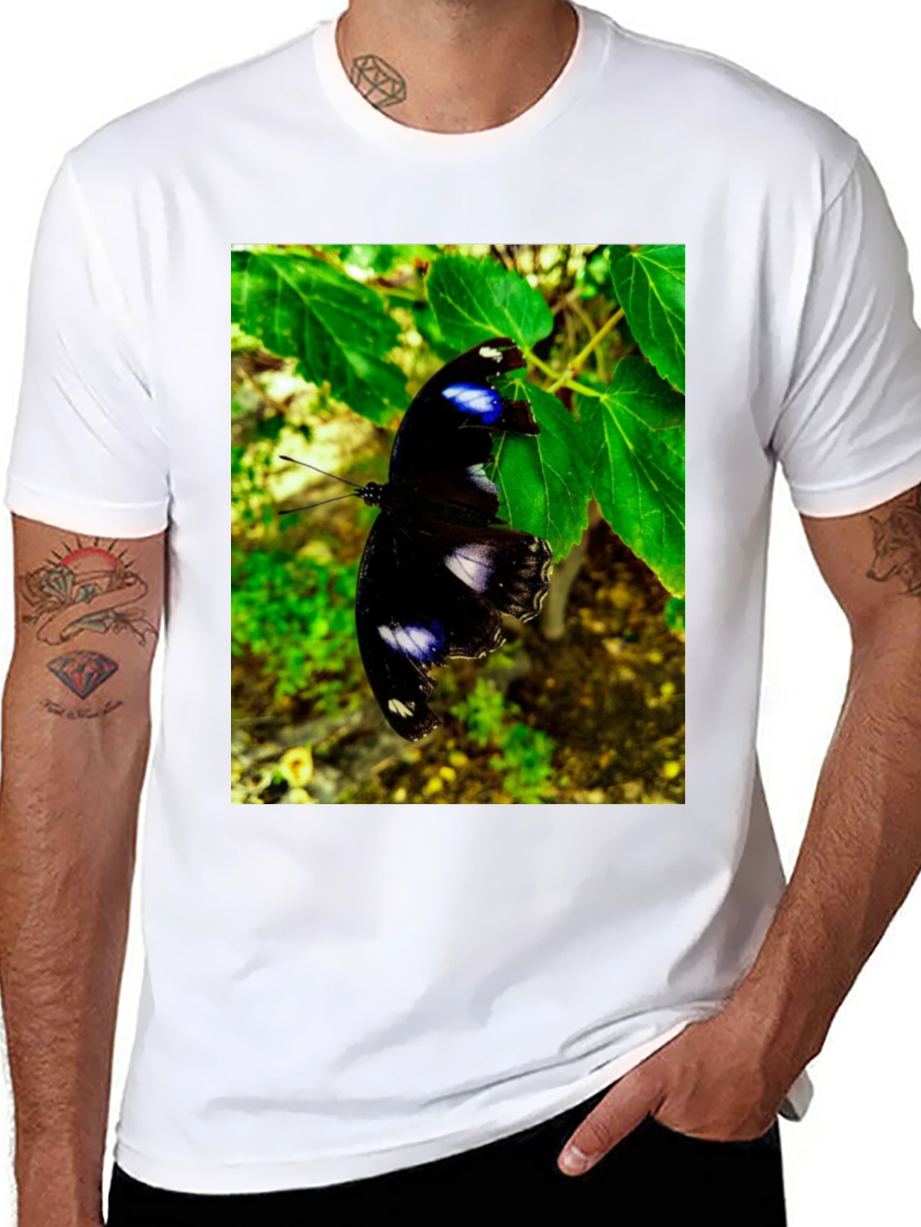 Butterfly Graphic T-Shirt - Black Nature Inspired