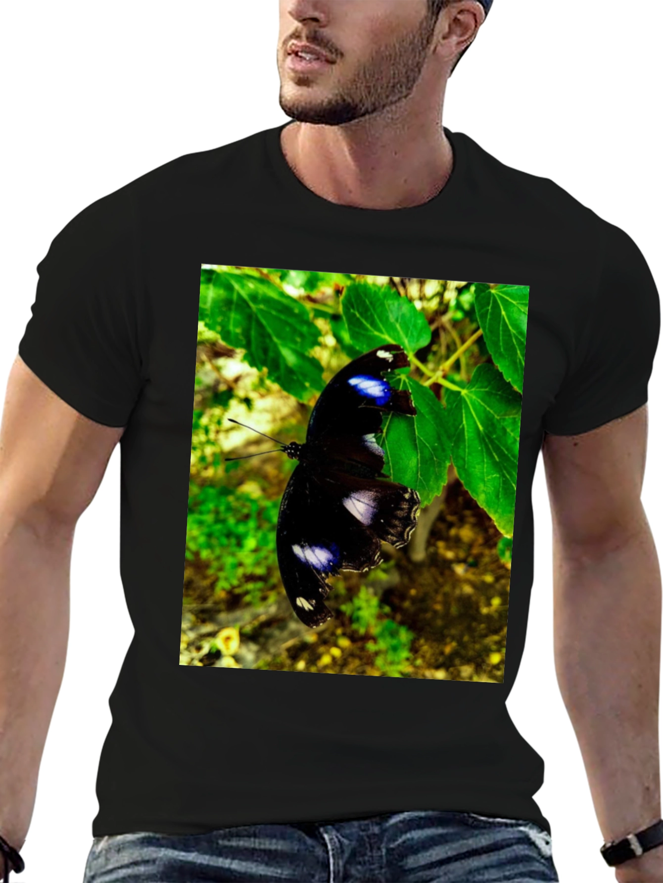Butterfly Graphic T-Shirt - Black Nature Inspired