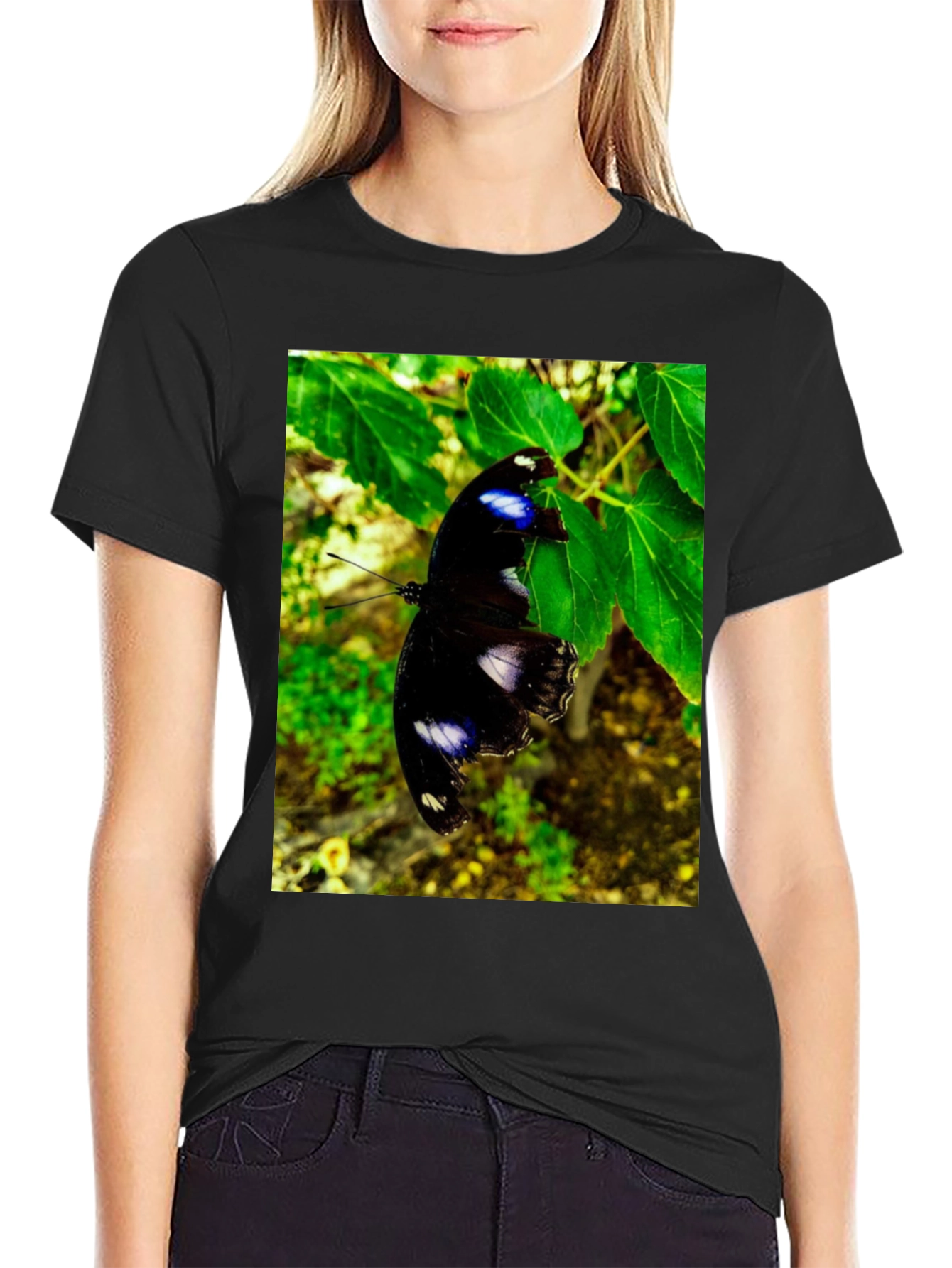 Butterfly Graphic T-Shirt - Black Nature Inspired