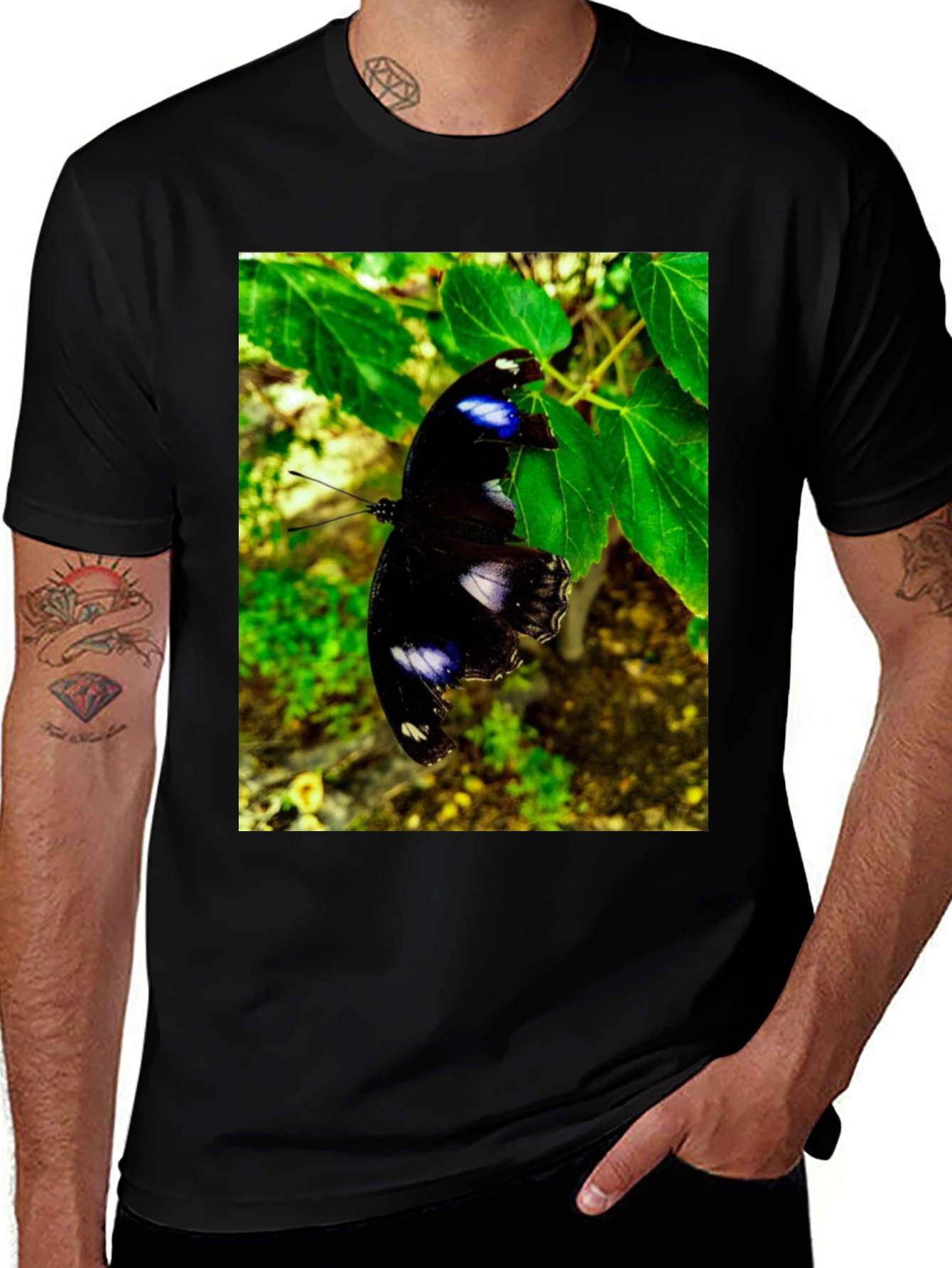 Butterfly Graphic T-Shirt - Black Nature Inspired
