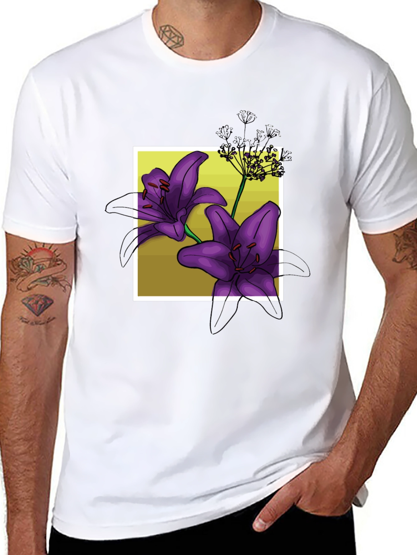Floral Lily Graphic Black T-Shirt