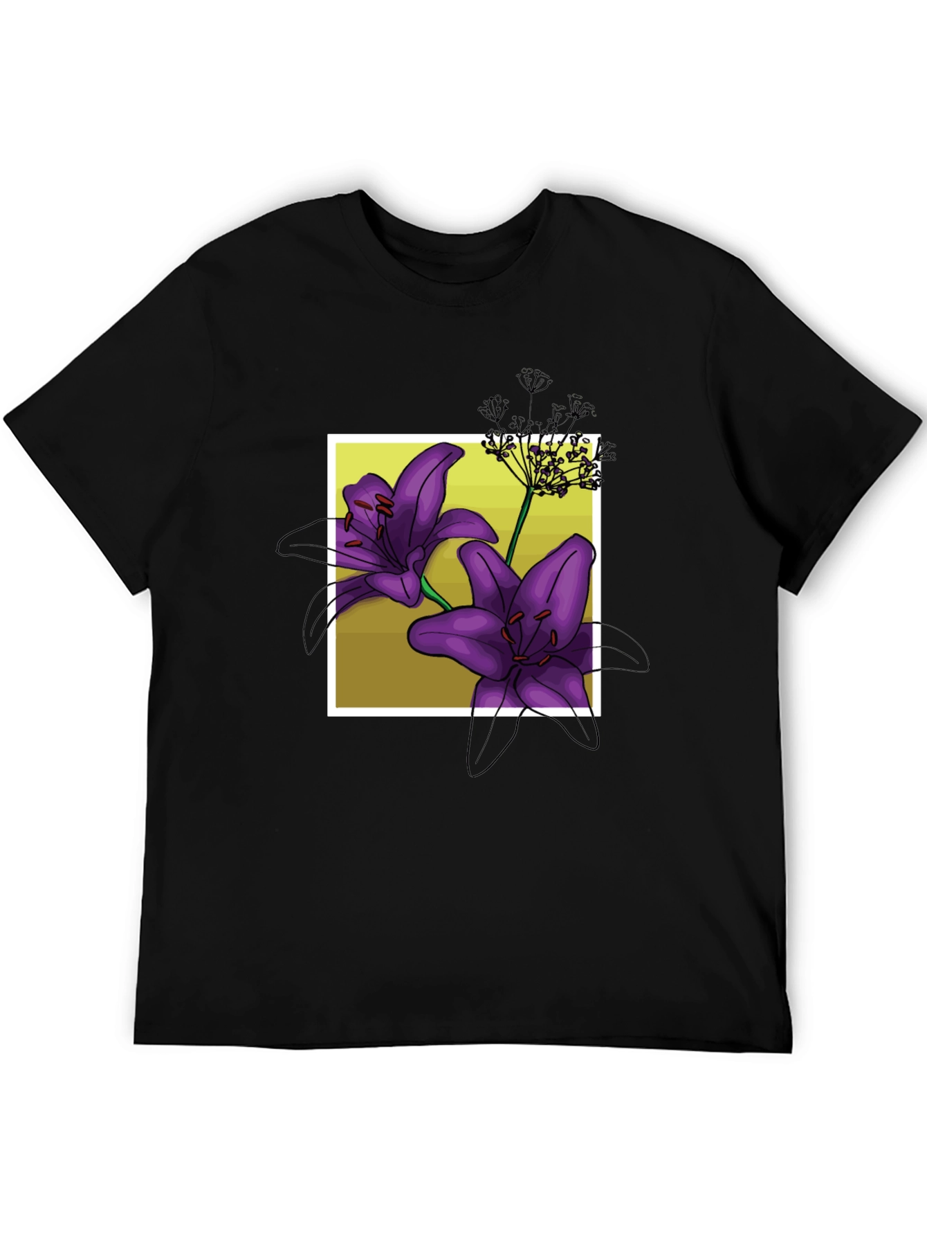 Floral Lily Graphic Black T-Shirt