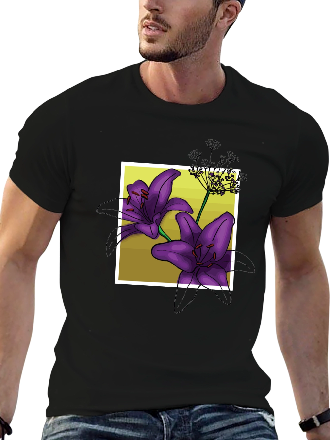 Floral Lily Graphic Black T-Shirt