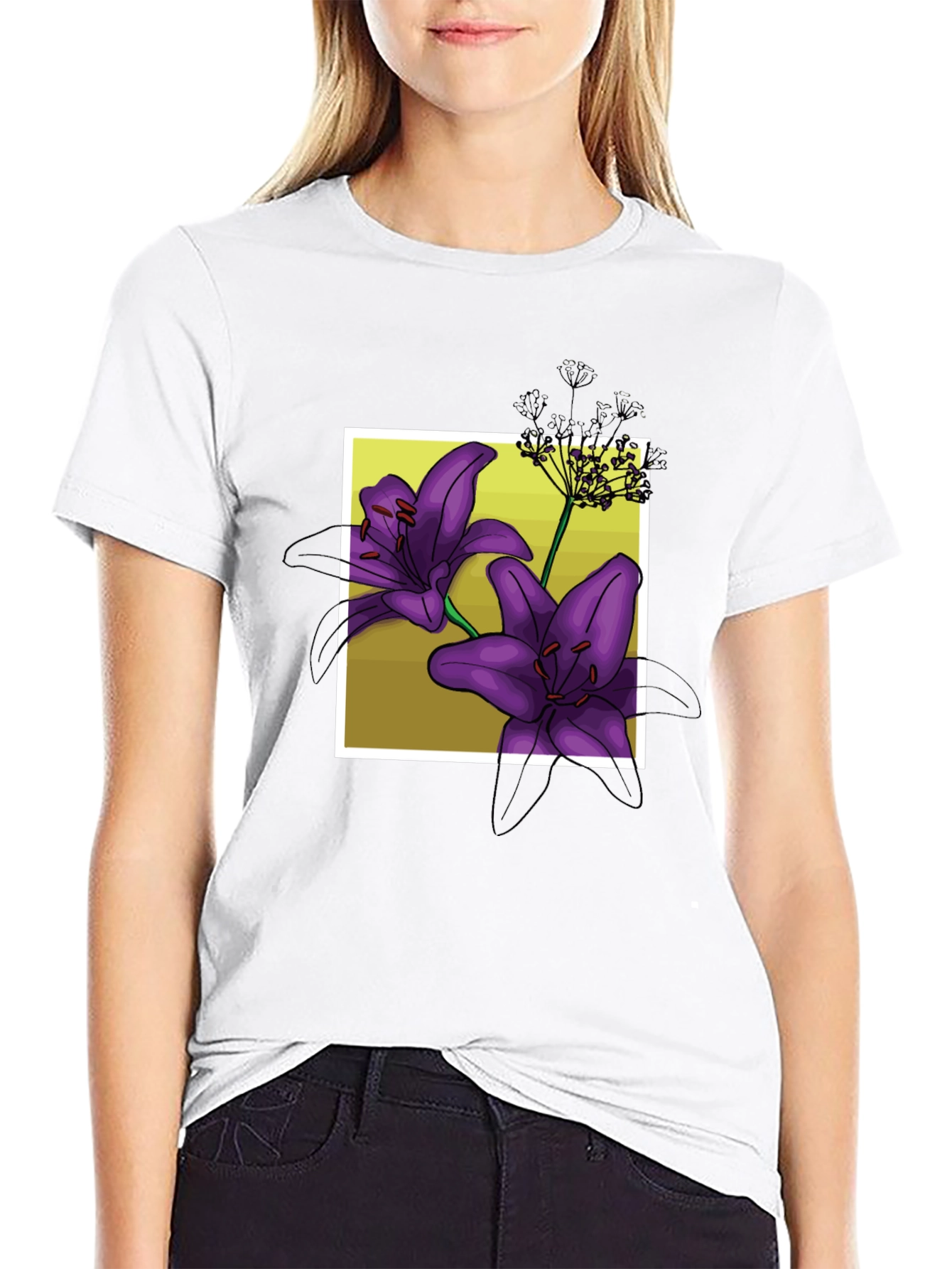 Floral Lily Graphic Black T-Shirt