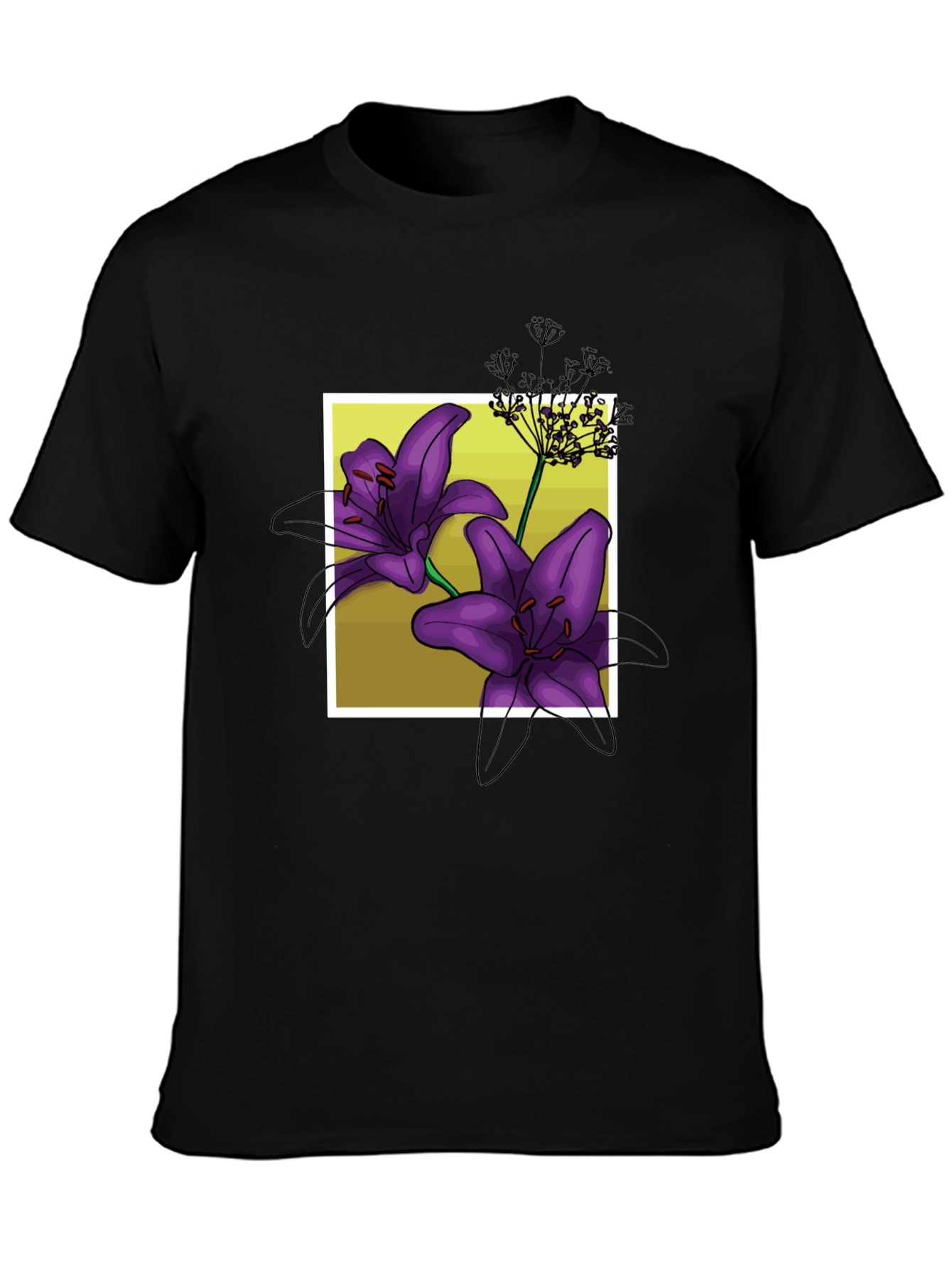 Floral Lily Graphic Black T-Shirt