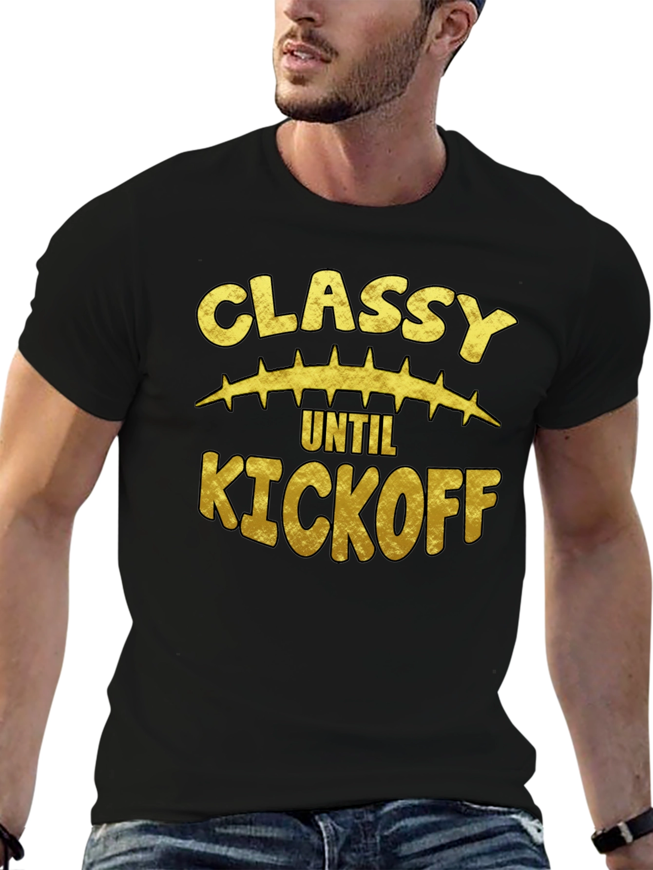 Classy Until Kickoff Black Graphic T-Shirt